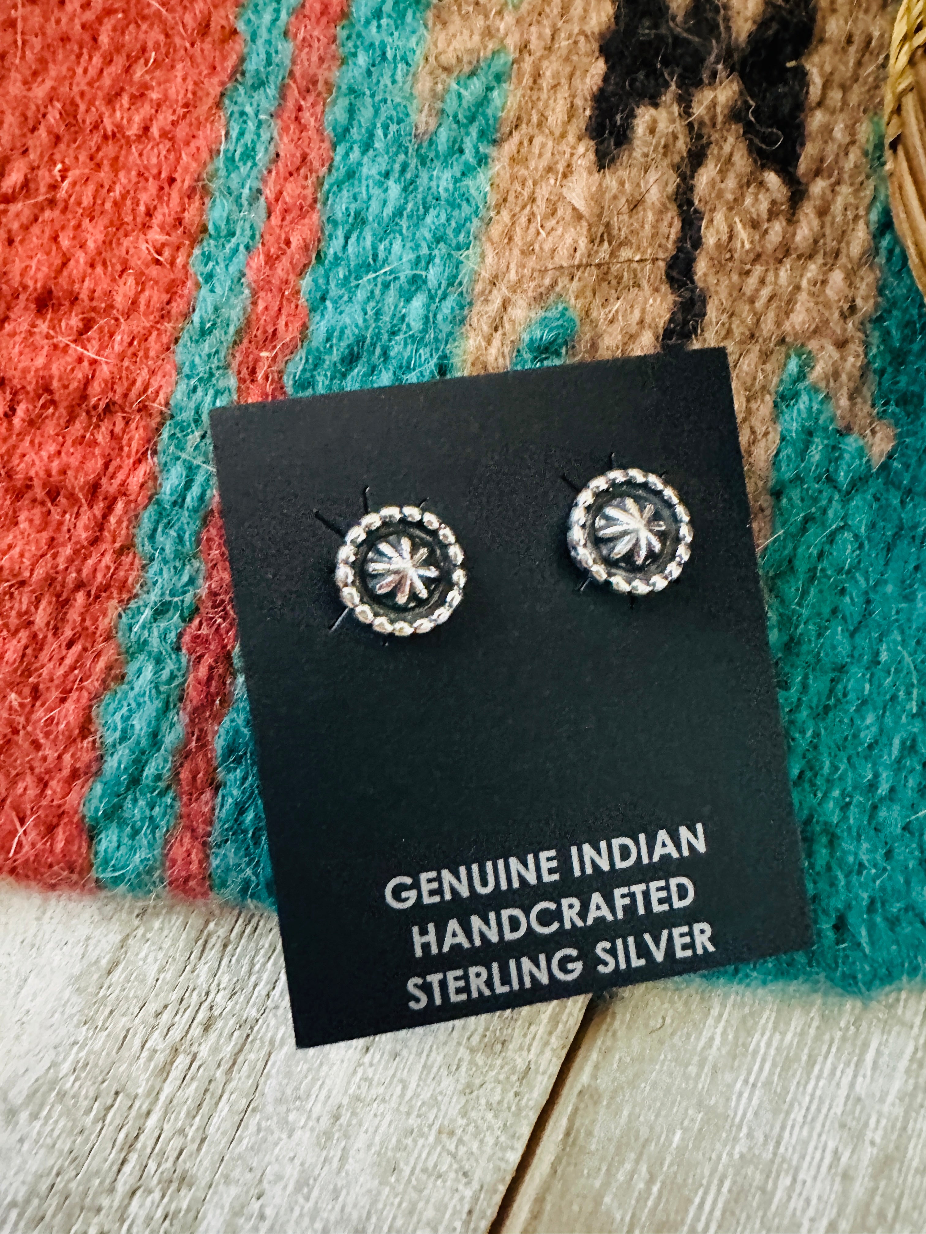 Handcrafted Sterling Silver Concho Stud Earrings 3/8”