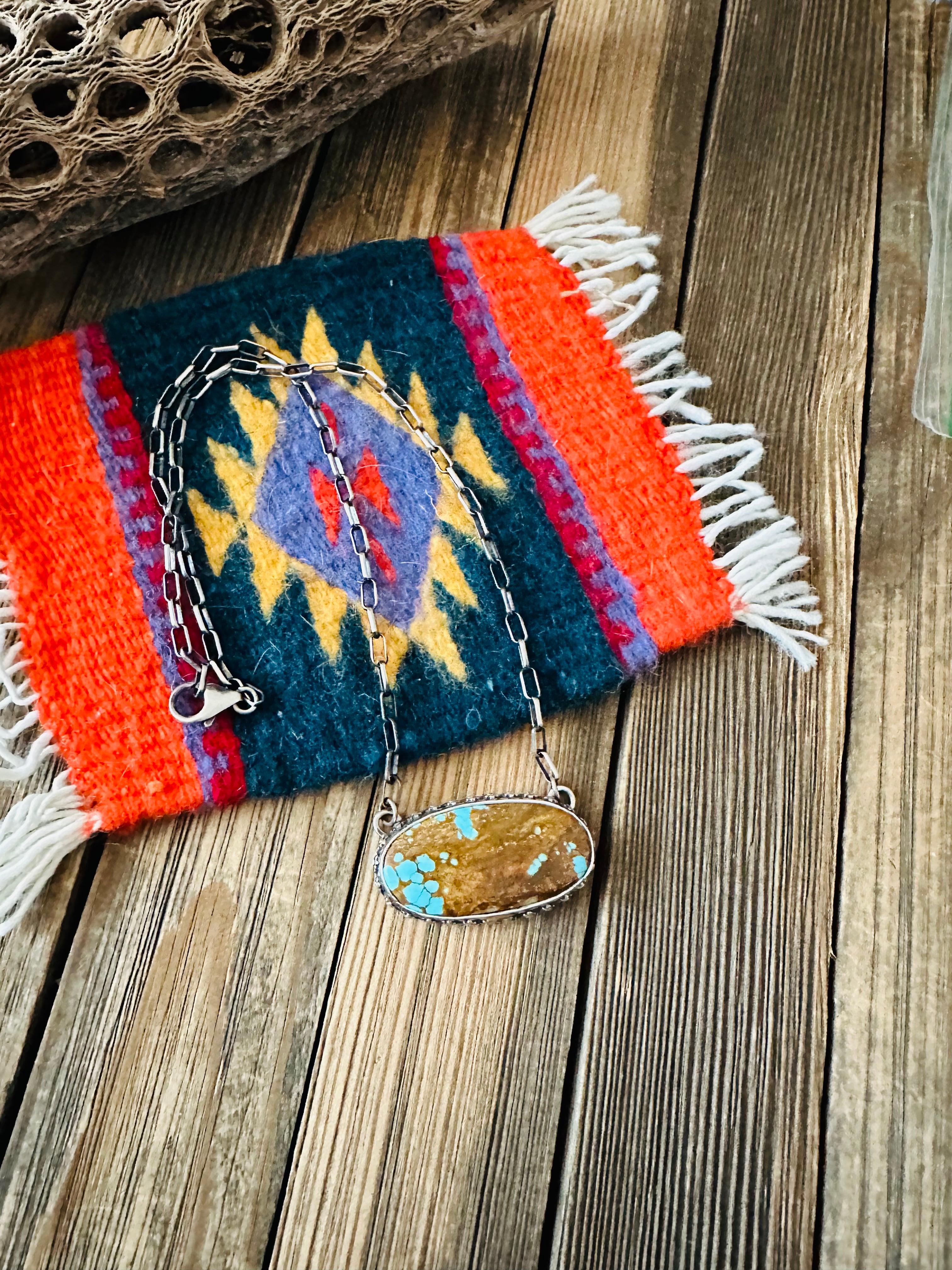 Navajo Sterling Silver & Number 8 Turquoise Necklace