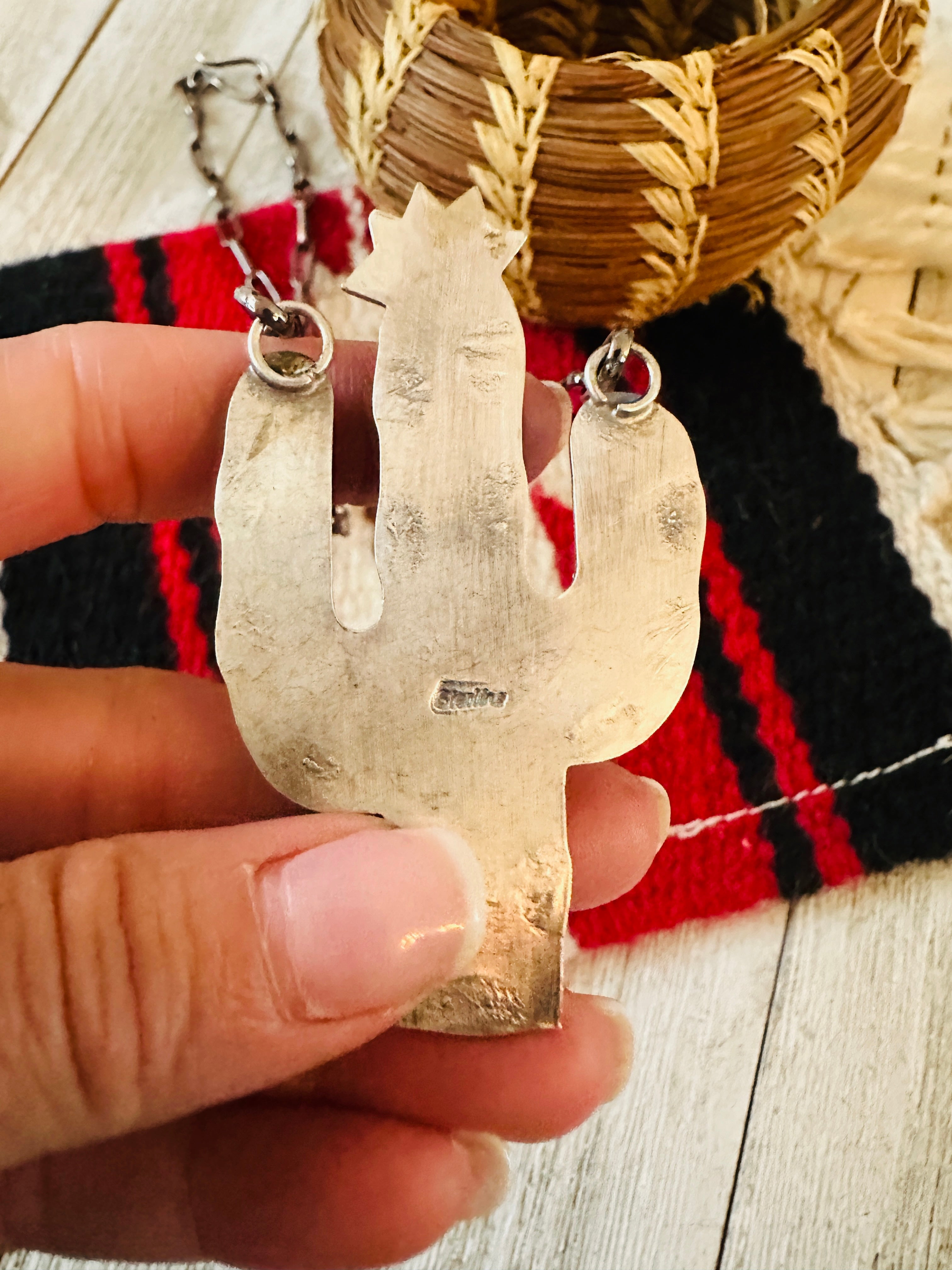 Handcrafted Sterling Silver, Turquoise & Spiny Cactus Necklace