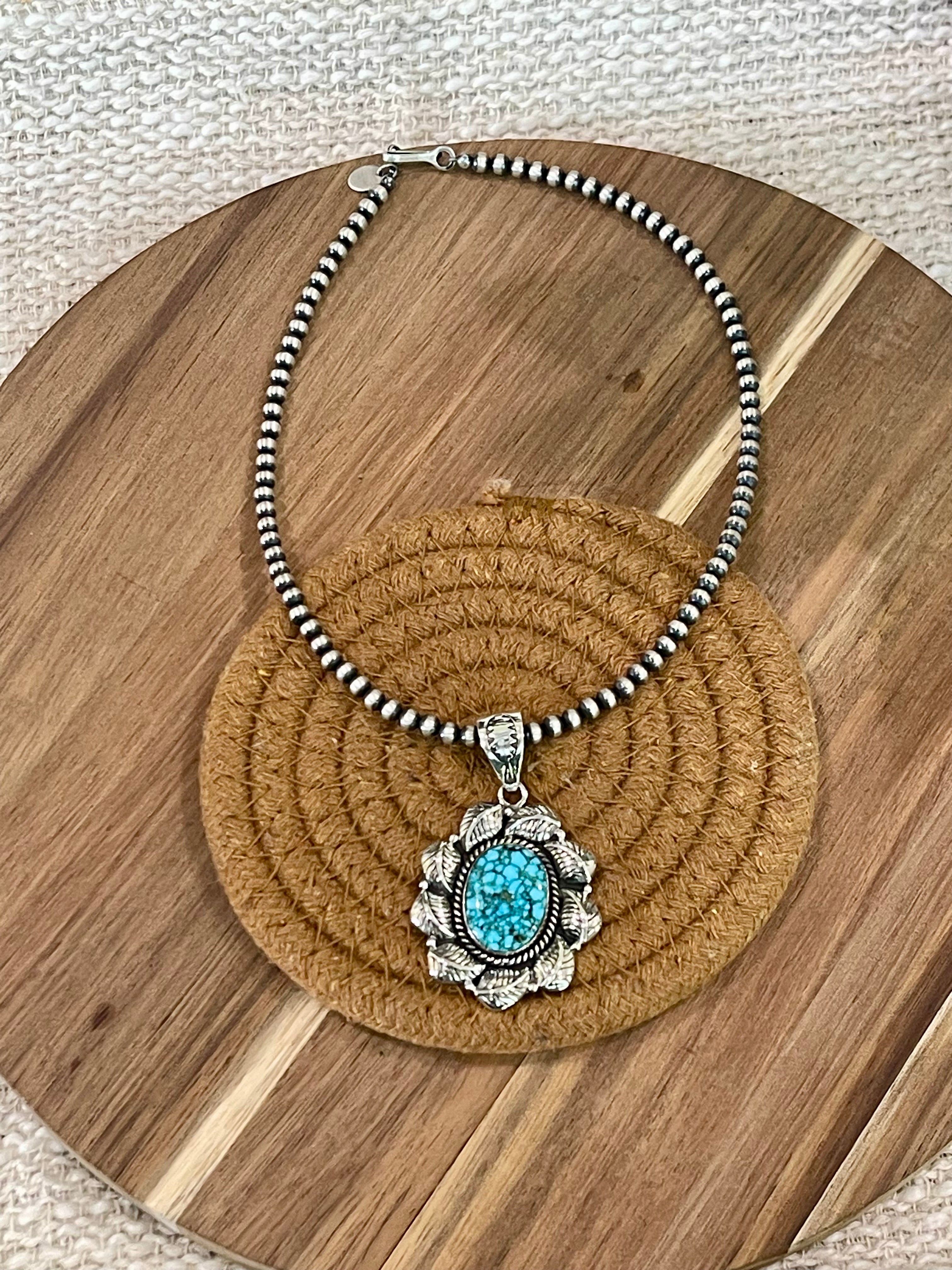 Handcrafted Sterling Silver & Number 8 Turquoise Pendant