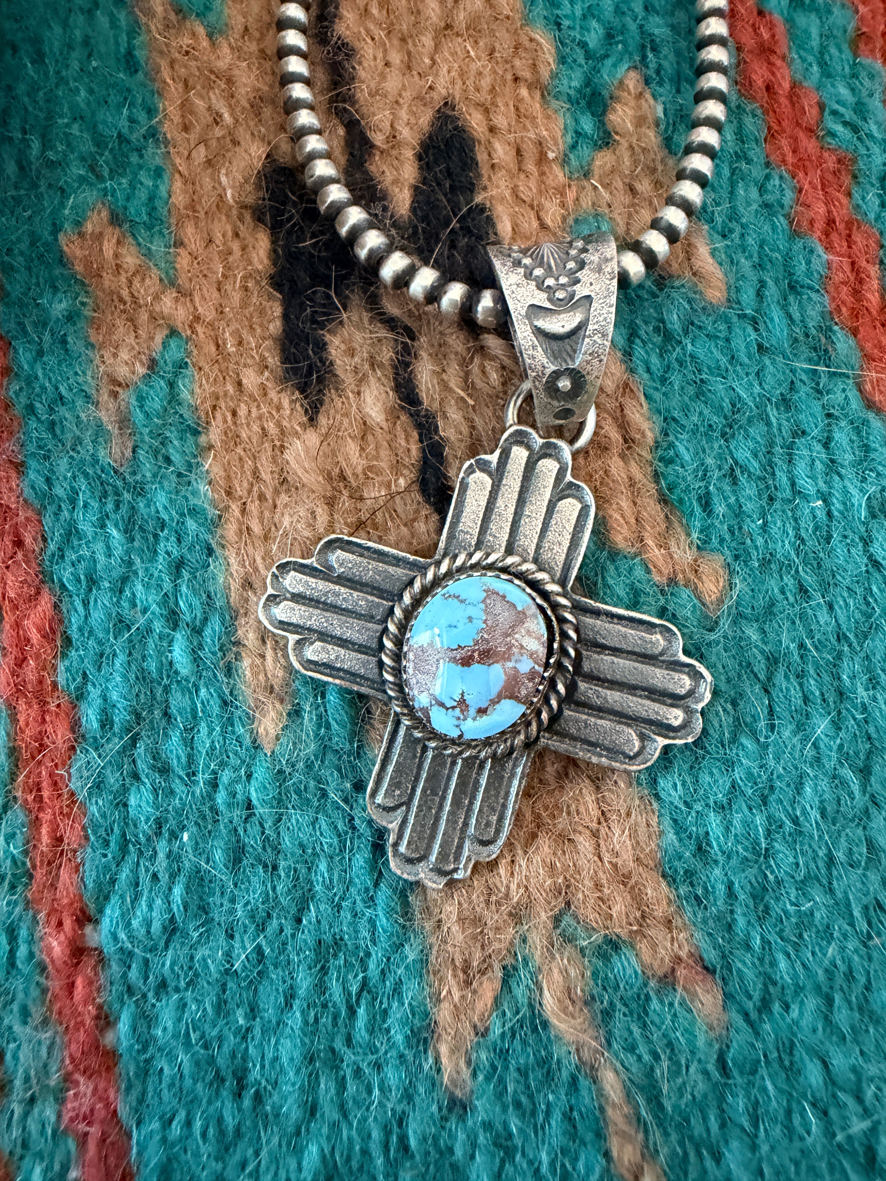 Handcrafted Sterling Silver & Golden Hills Turquoise Cross Pendant by Kevin Billah