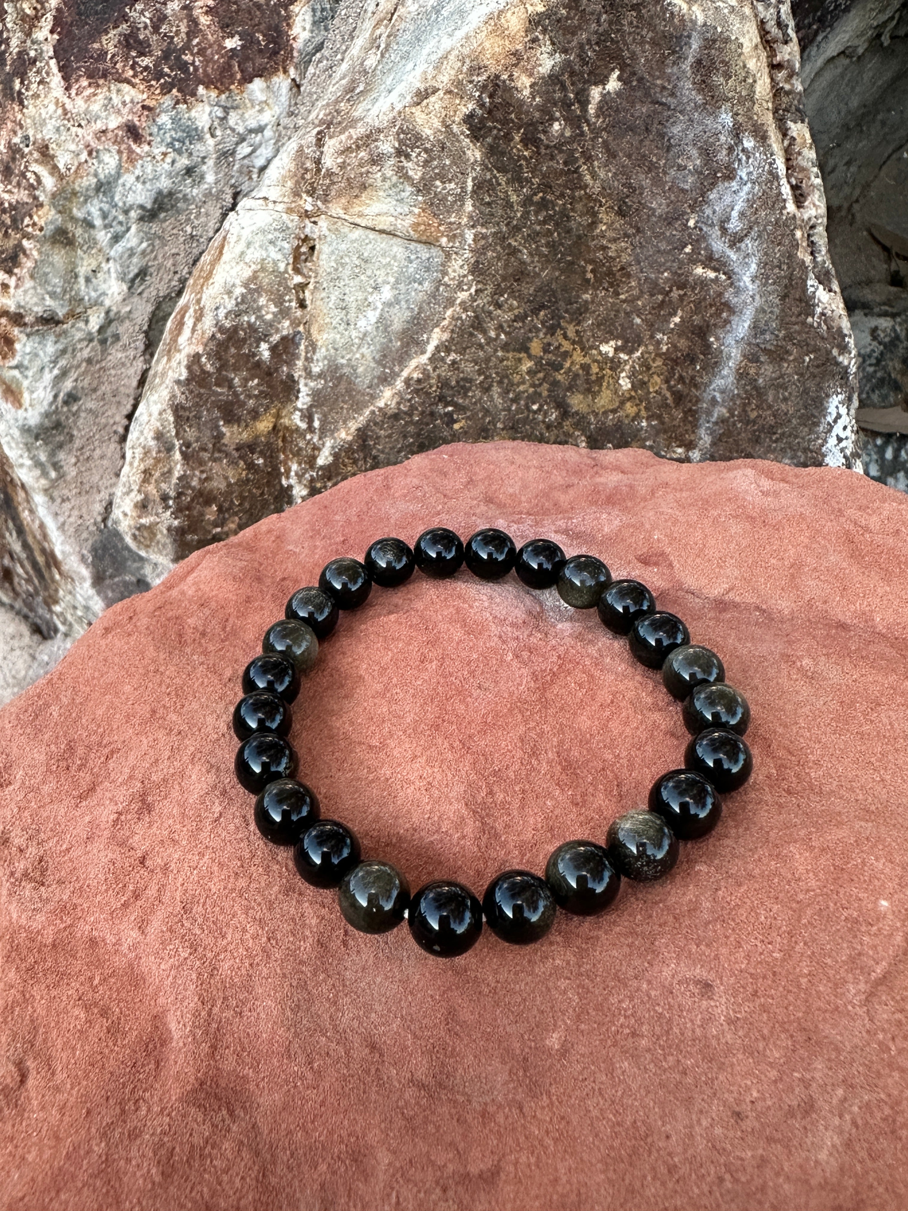 Black Banded Agate 8mm beaded stretch bracelet