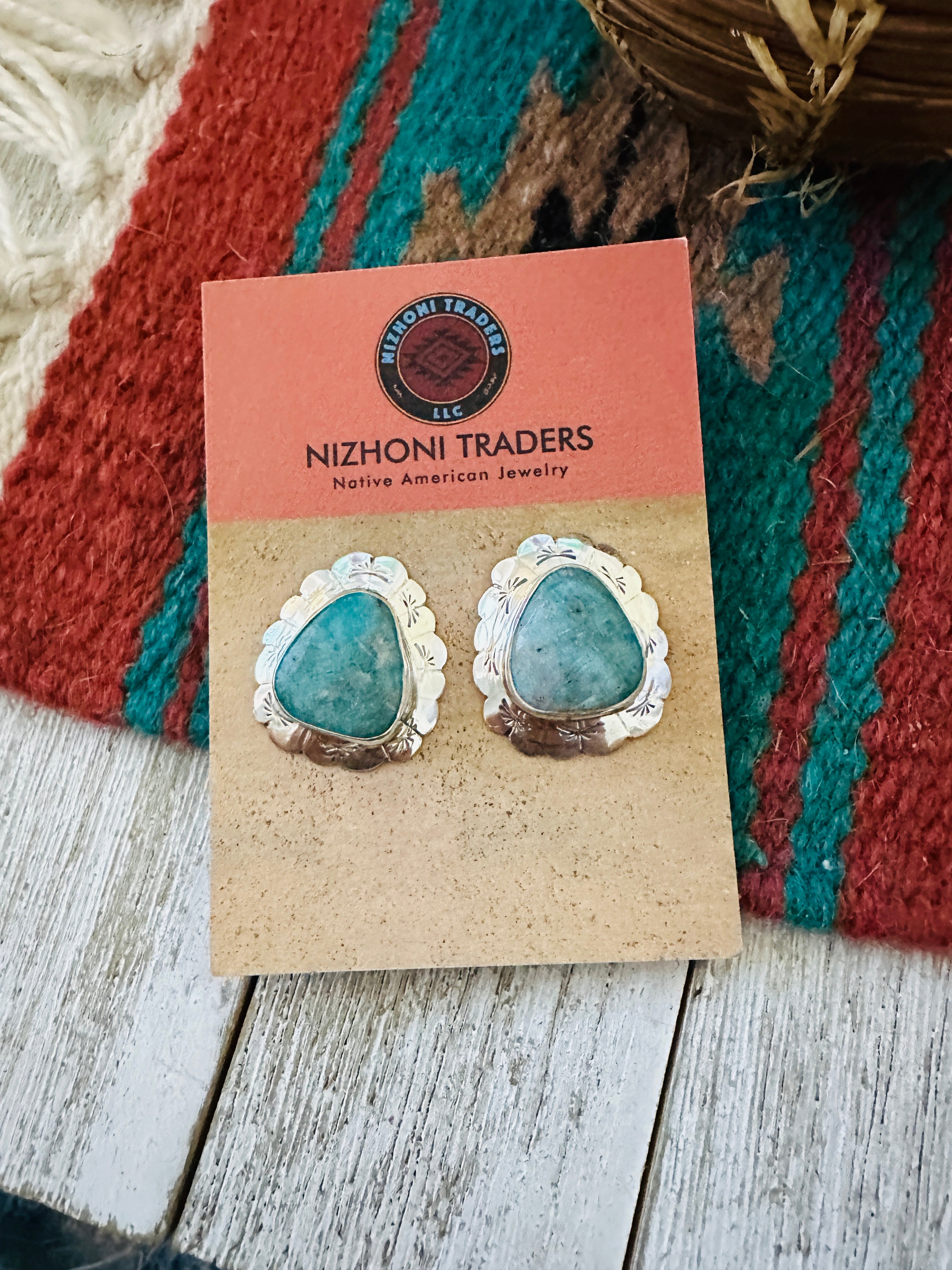 Navajo Turquoise & Sterling Silver Concho Post Earrings