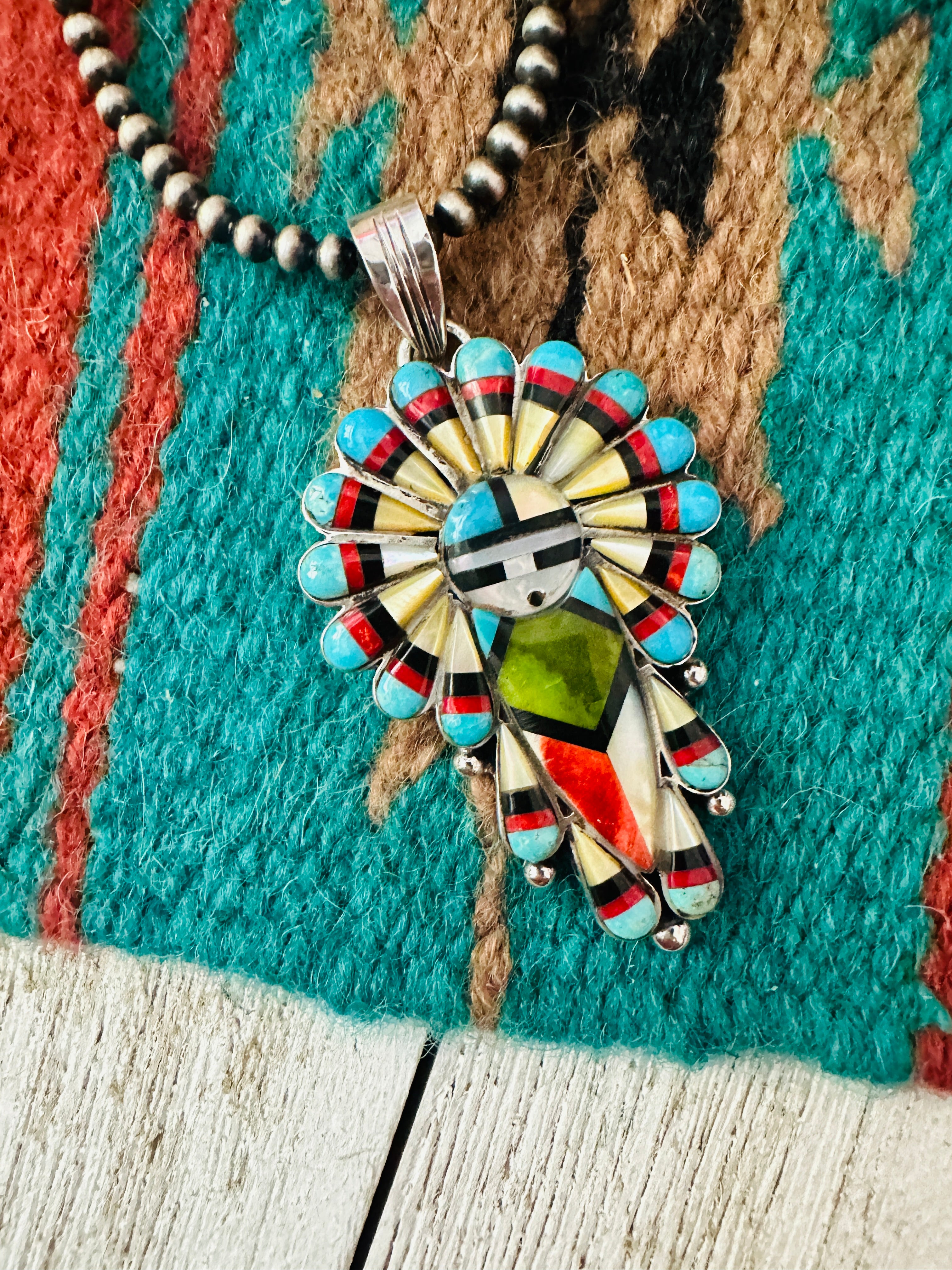 Gorgeous Handmade Sterling Silver & Multi Stone Kachina Pendant