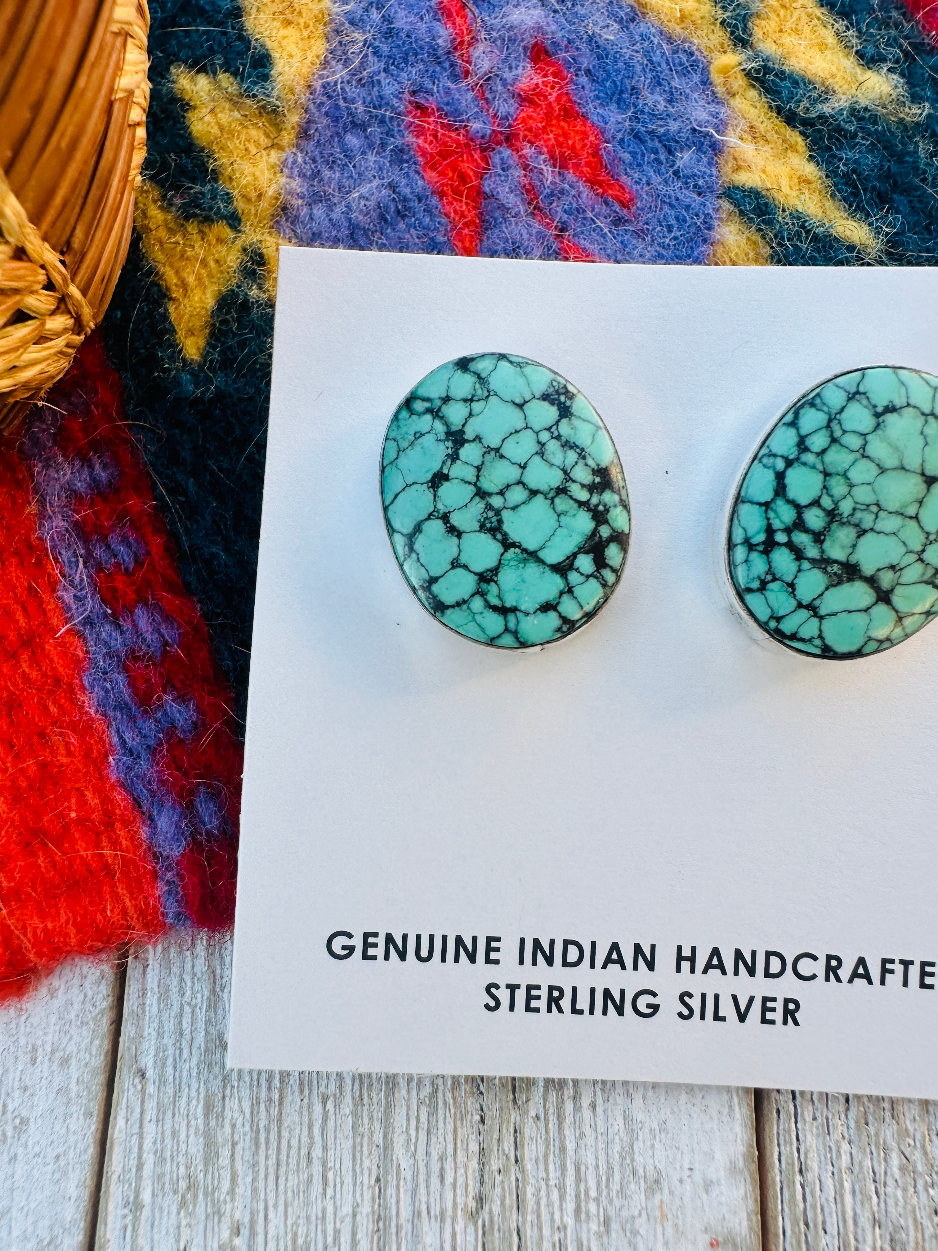 Handcrafted Kingman Web Turquoise & Sterling Silver Post Earrings