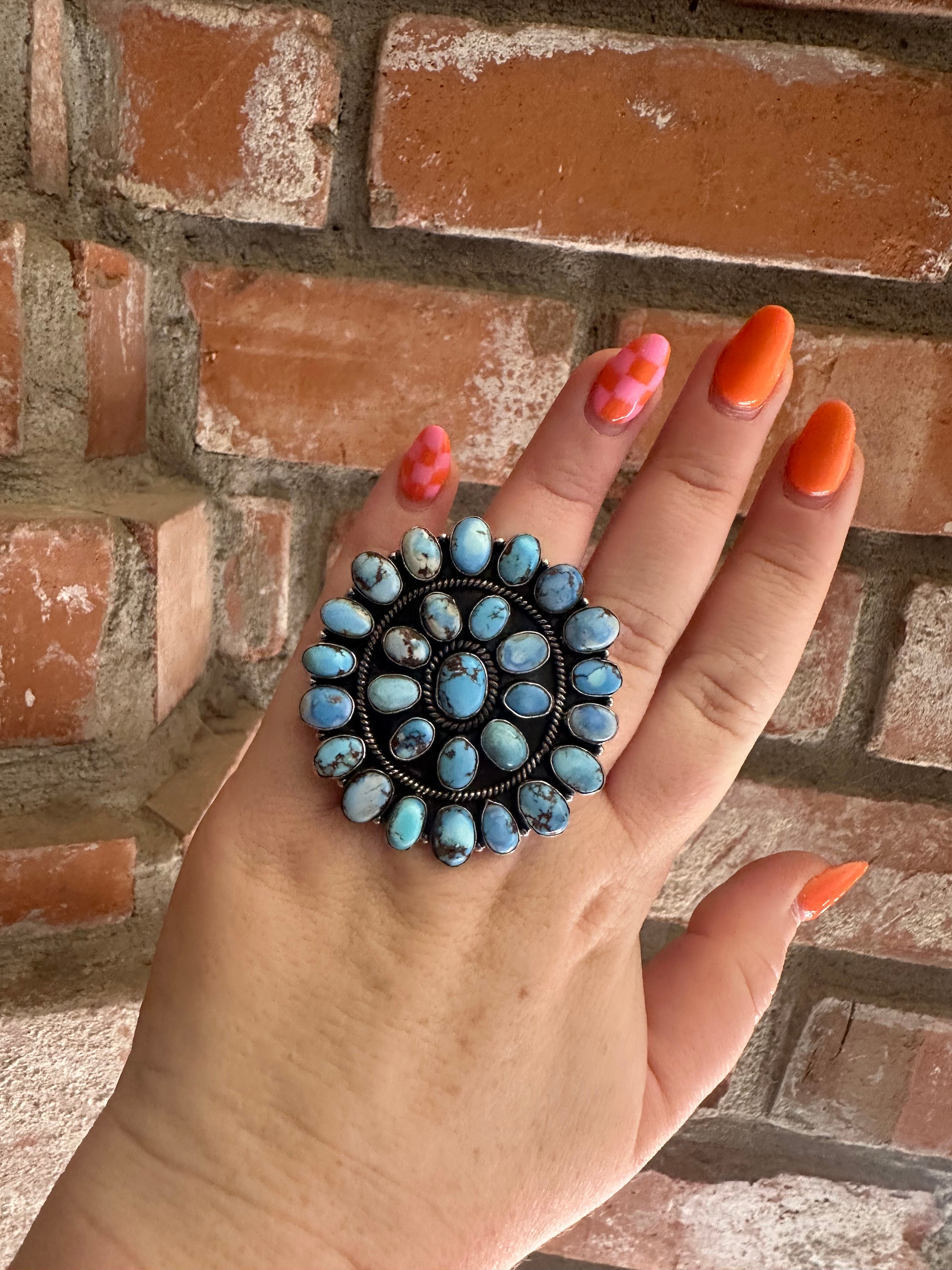 Handmade Golden Hills Turquoise And Sterling Silver Adjustable Ring