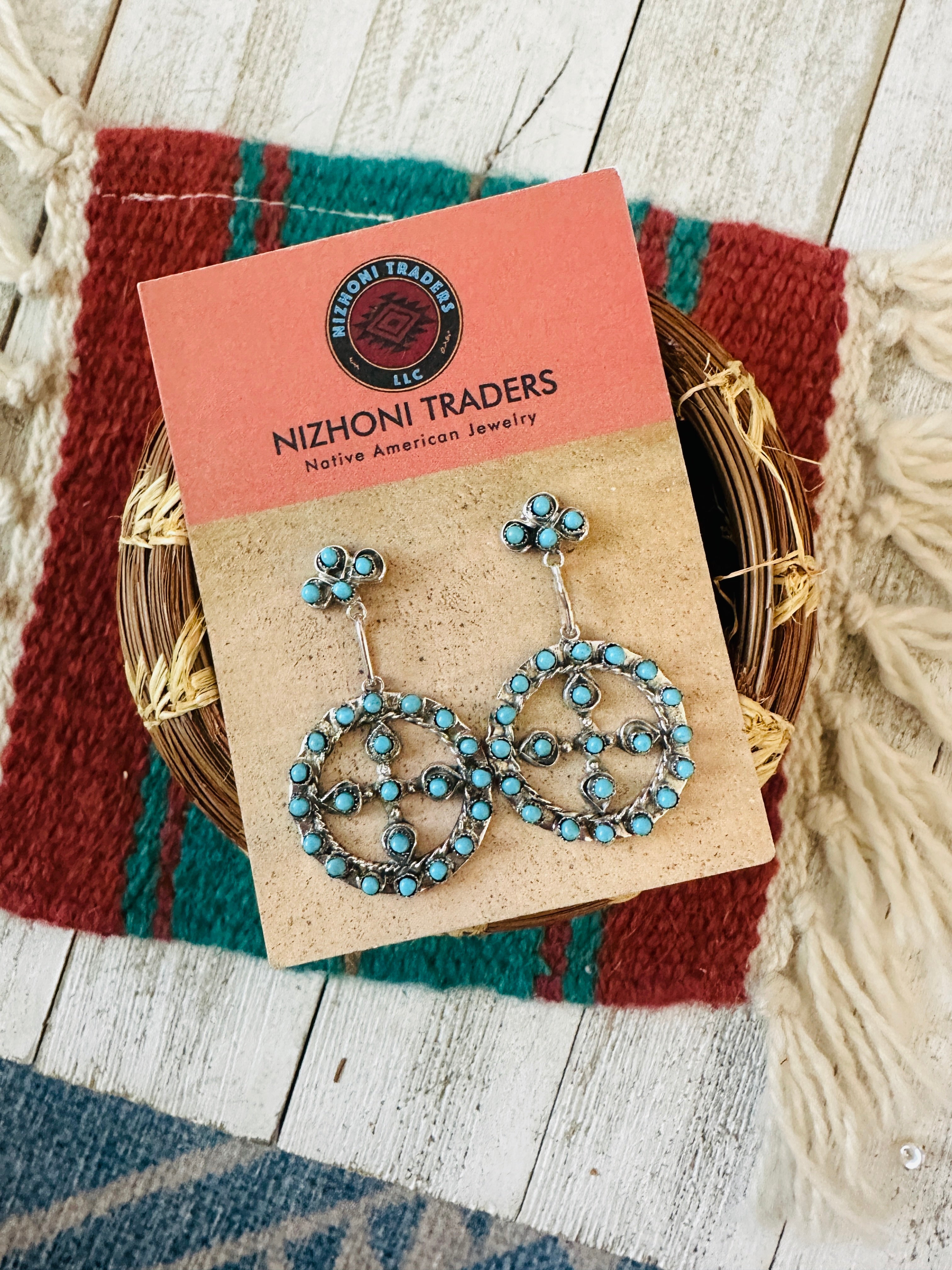 Handcrafted Sterling Silver & Turquoise Petit Point Dangle Earrings