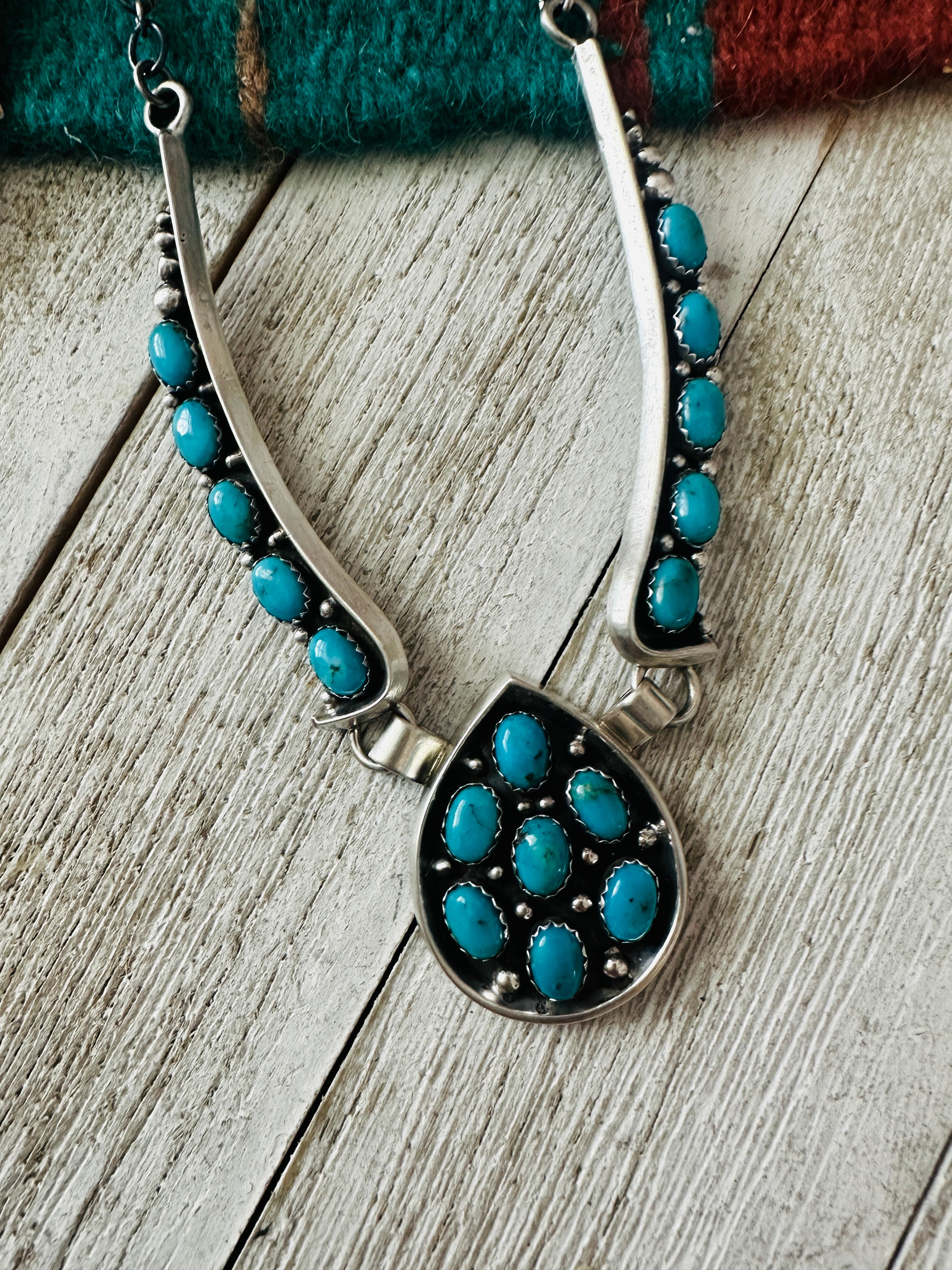 Navajo Sterling Silver & Turquoise Cluster Necklace and Earring Set