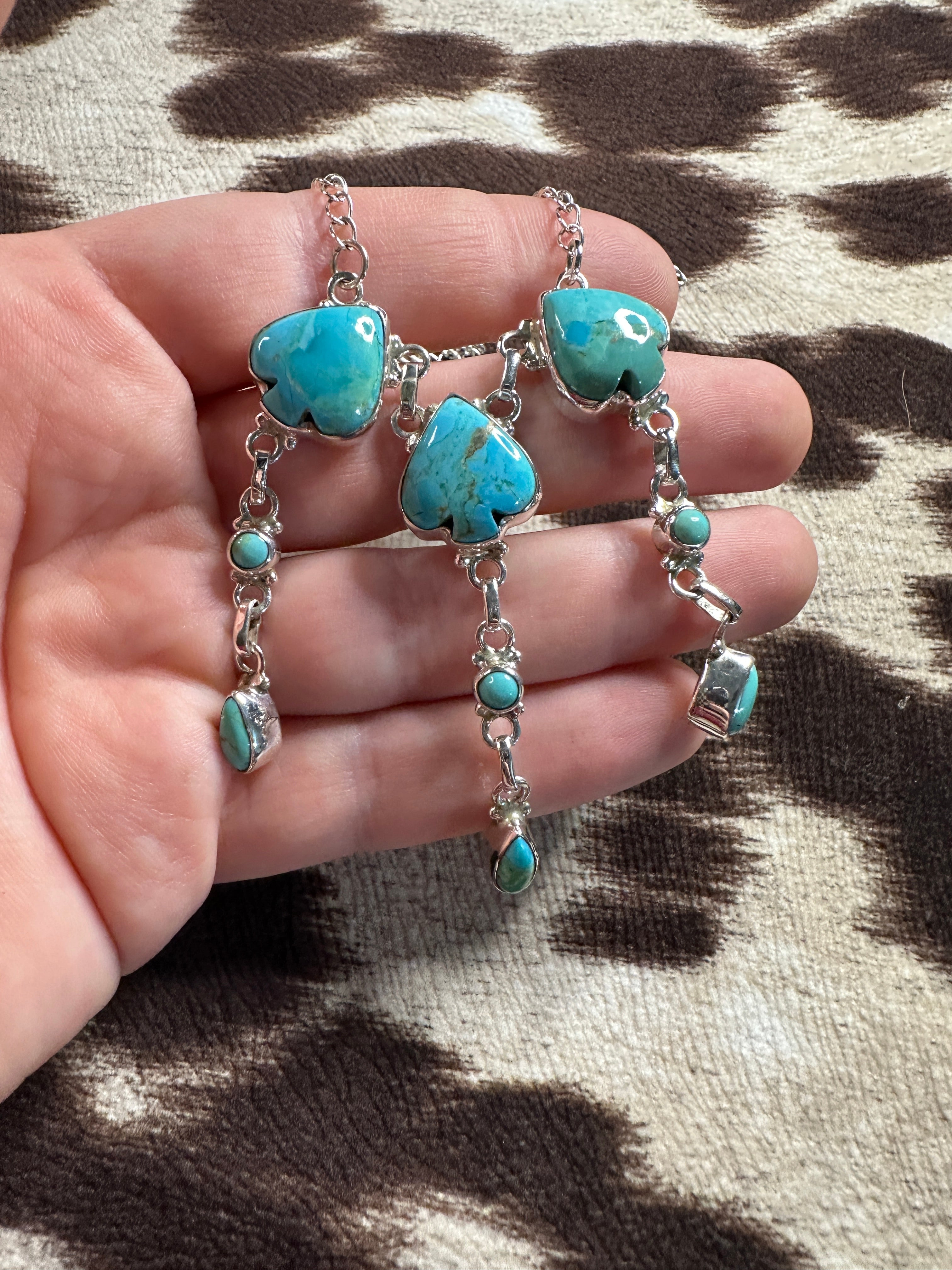 Beautiful Handmade Sterling Silver & Turquoise Spade Drop Necklace