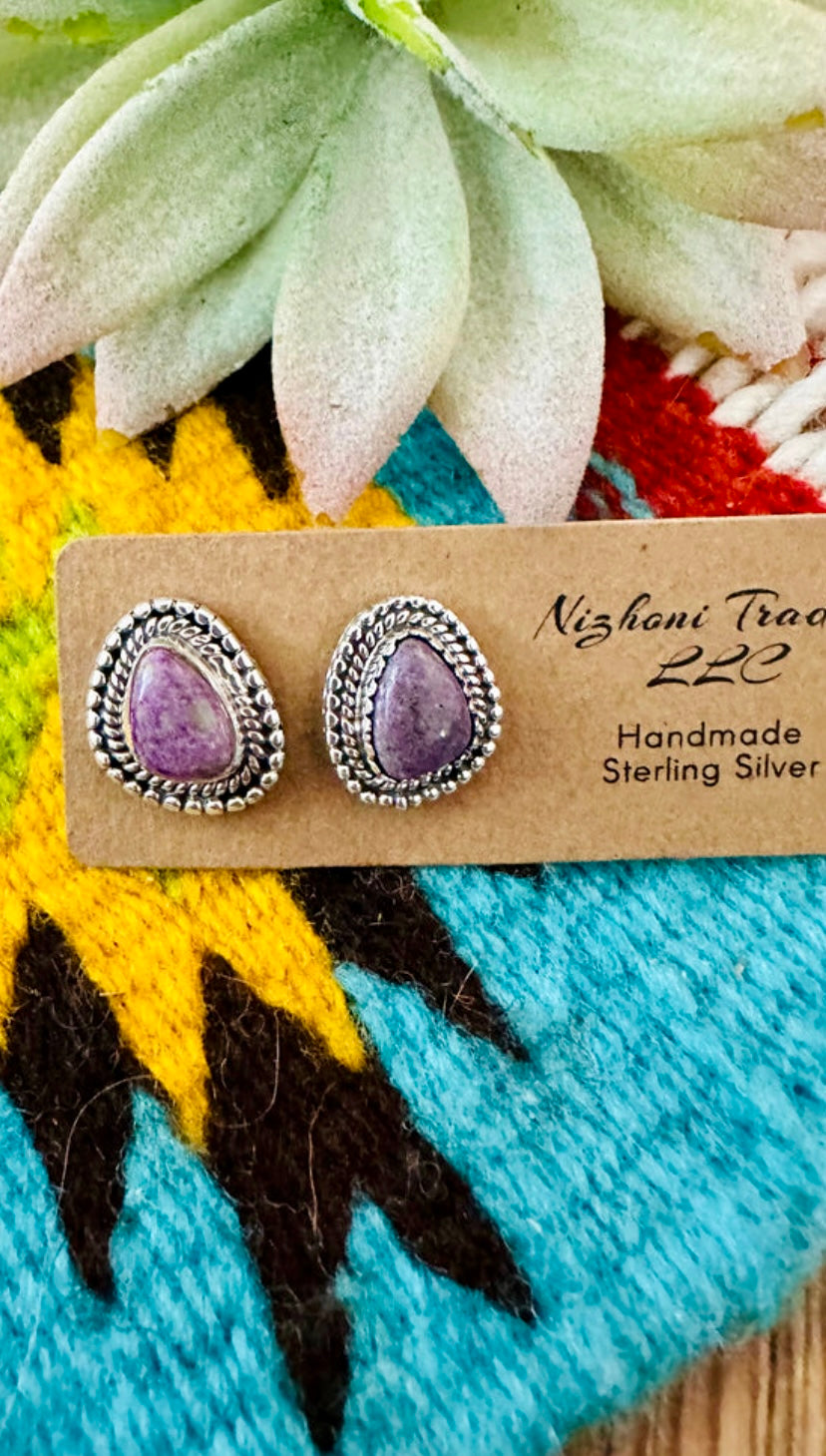 Handmade Charoite And Sterling Silver Stud Earrings