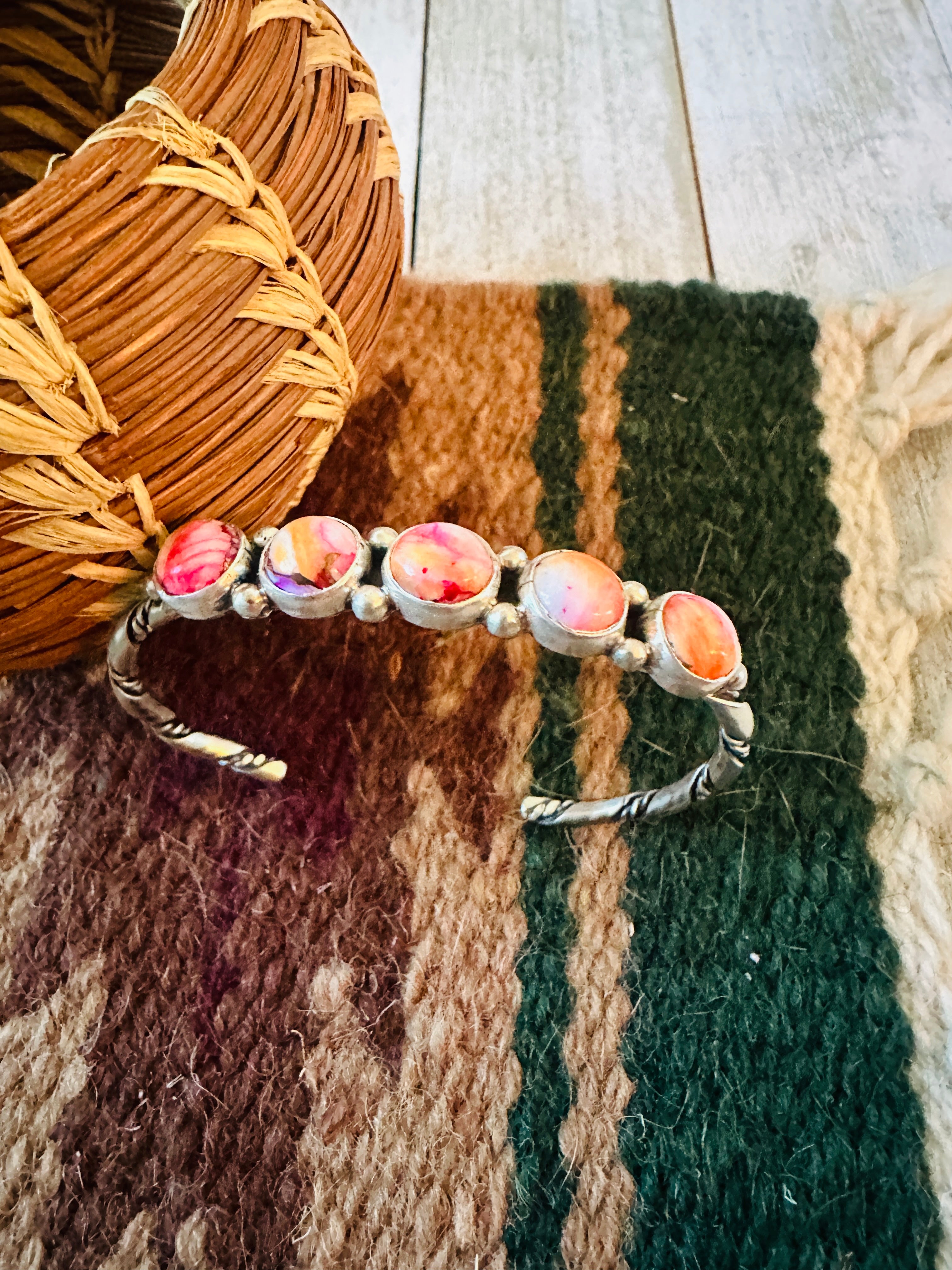 Navajo Pink Mojave & Sterling Silver Cuff Bracelet