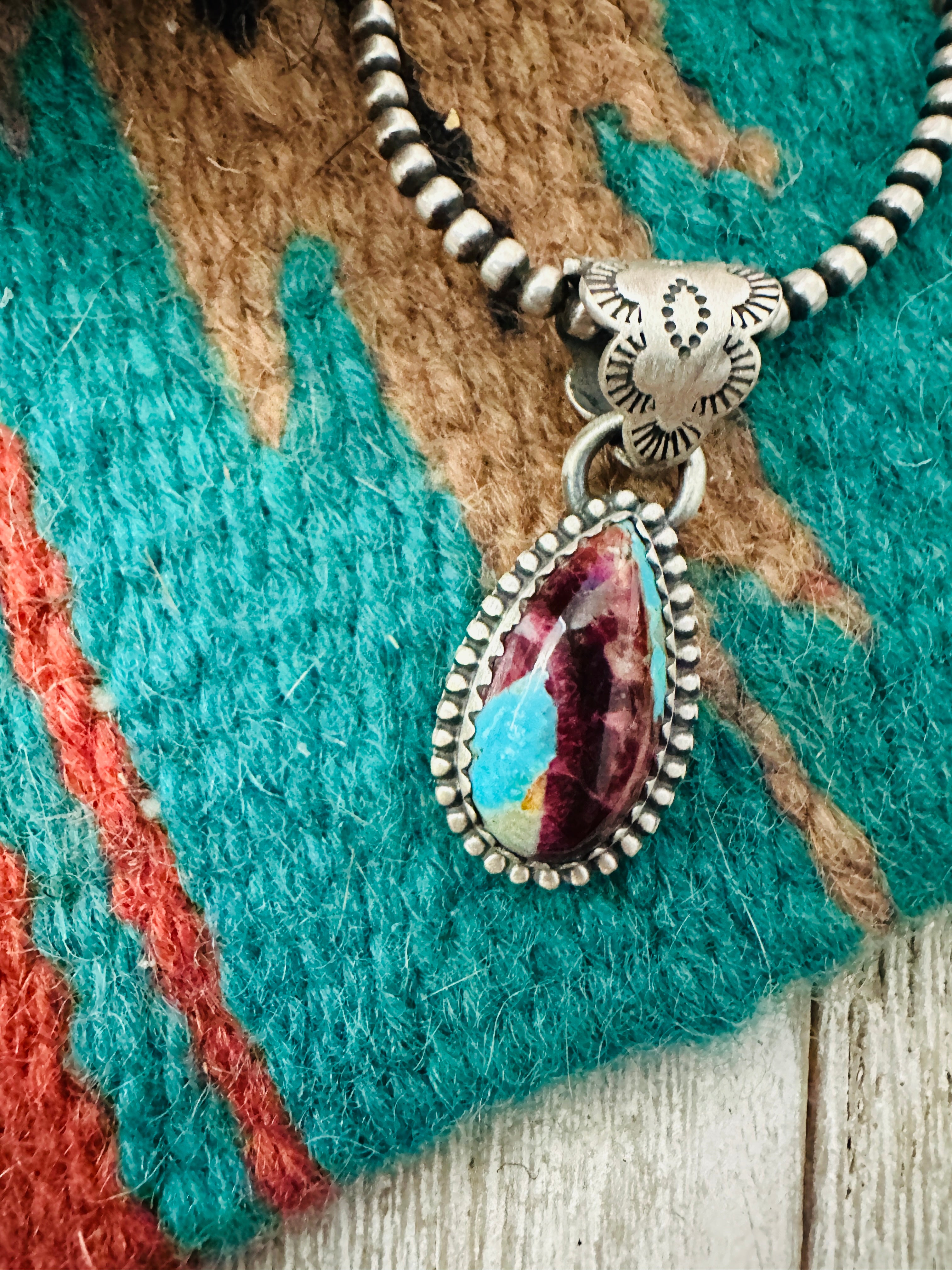 Handcrafted Sterling Silver, Purple Spiny & Turquoise Pendant