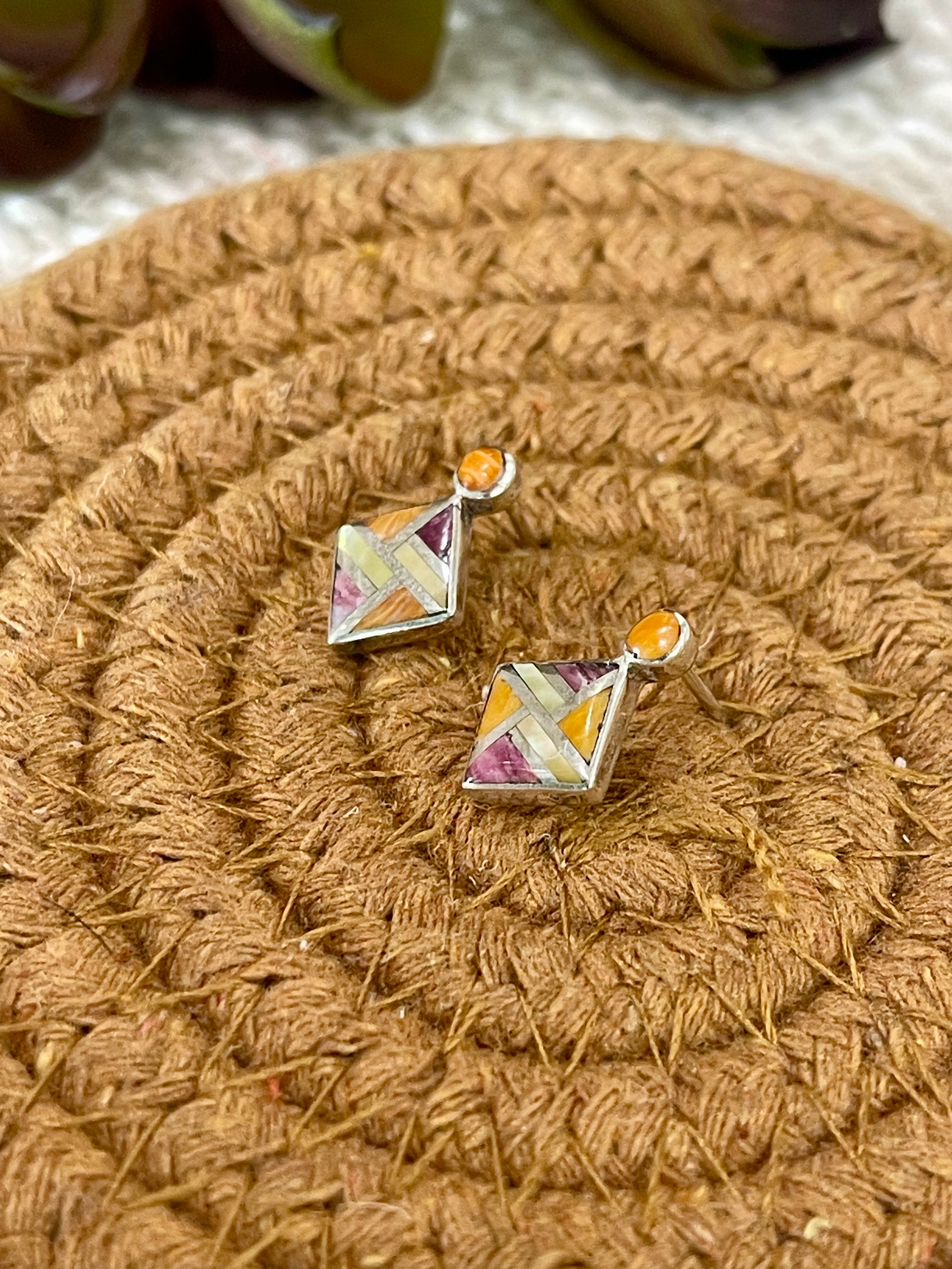 Beautiful Handmade Sterling Silver & Multi Stone Inlay Post Earrings