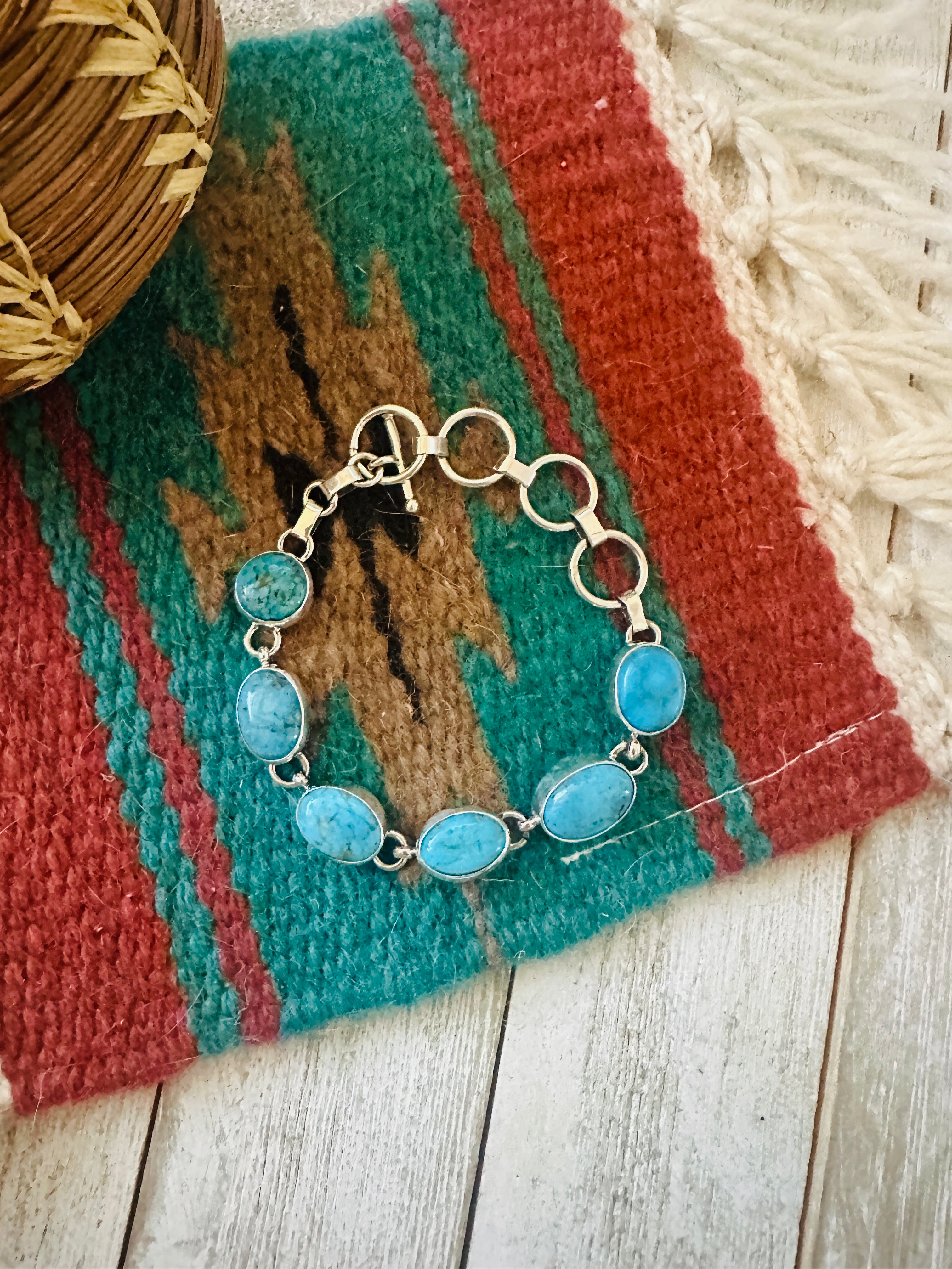 Navajo Turquoise & Sterling Silver Link Bracelet