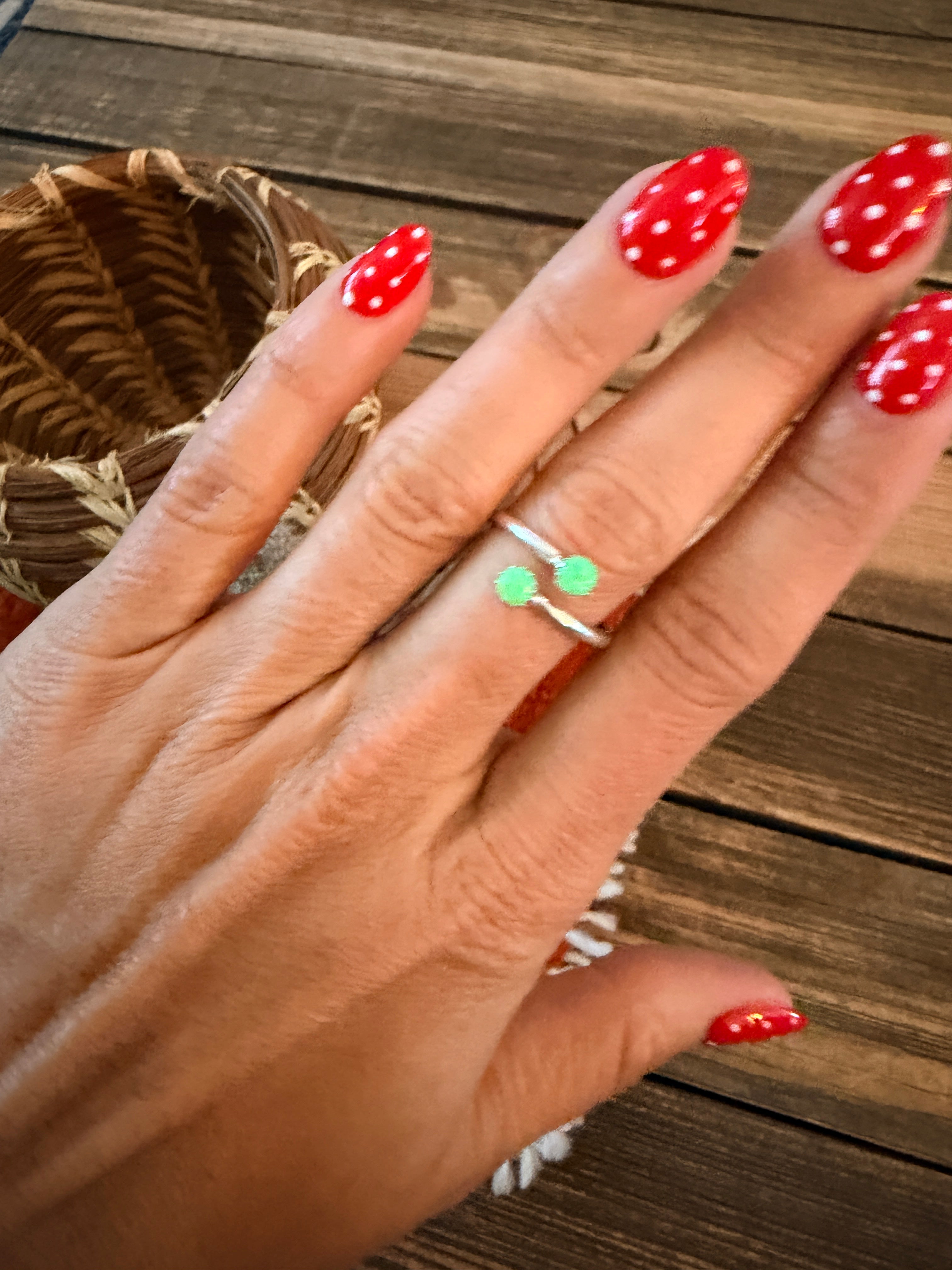 Handcrafted Lime Green Opal & Sterling Silver Adjustable Ring