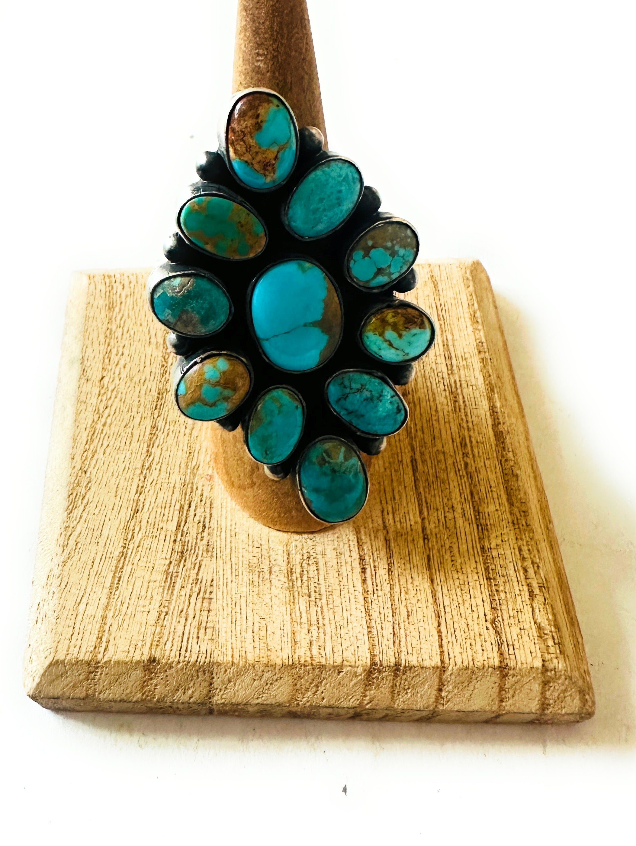 Navajo Turquoise & Sterling Silver Cluster Ring Size 6.5