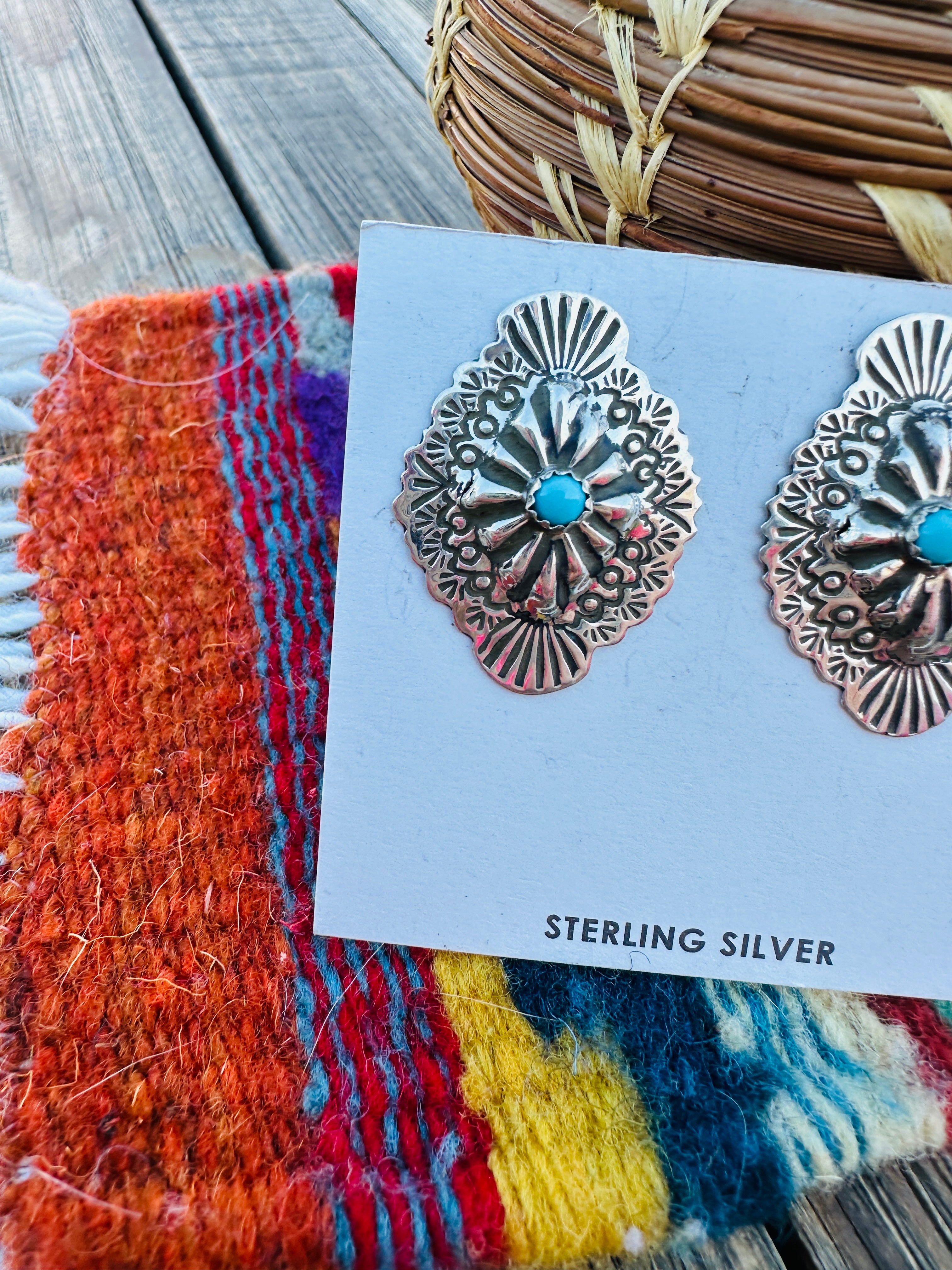 Handcrafted Turquoise & Sterling Silver Concho Post Earrings