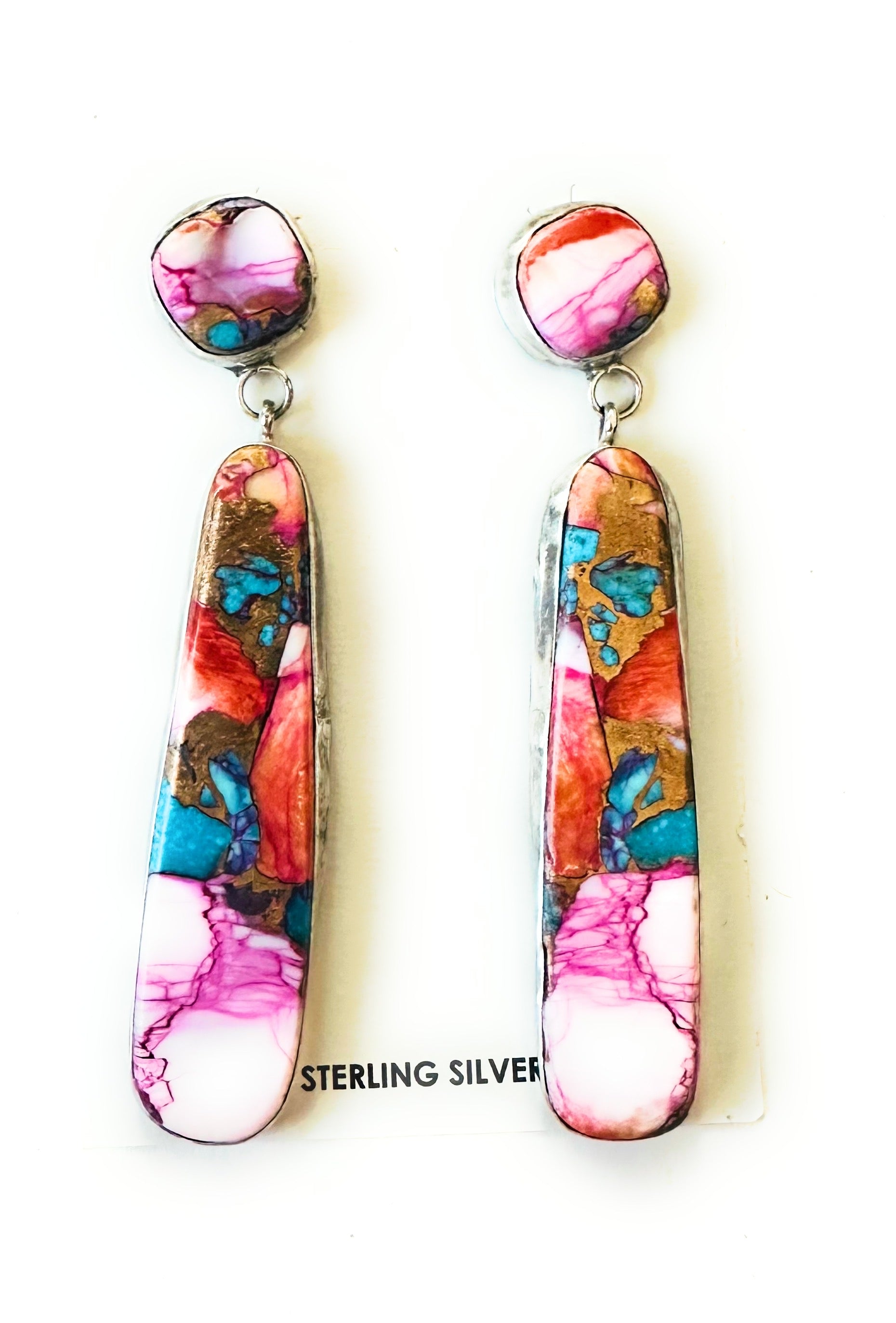 Navajo Sterling Silver & Pink Dream Mojave Dangle Earrings