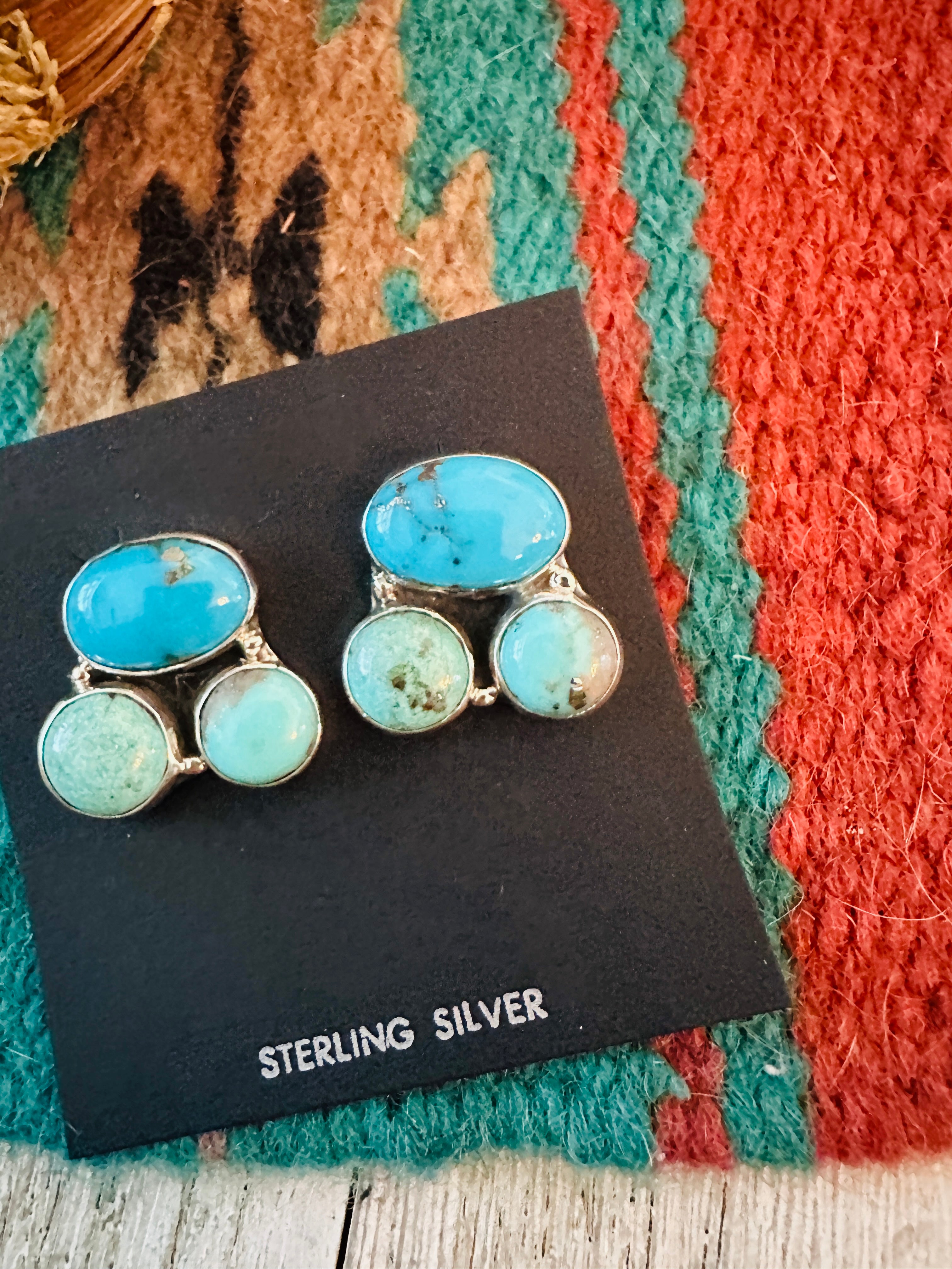 Handcrafted Sterling Silver & Turquoise Cluster Post Earrings