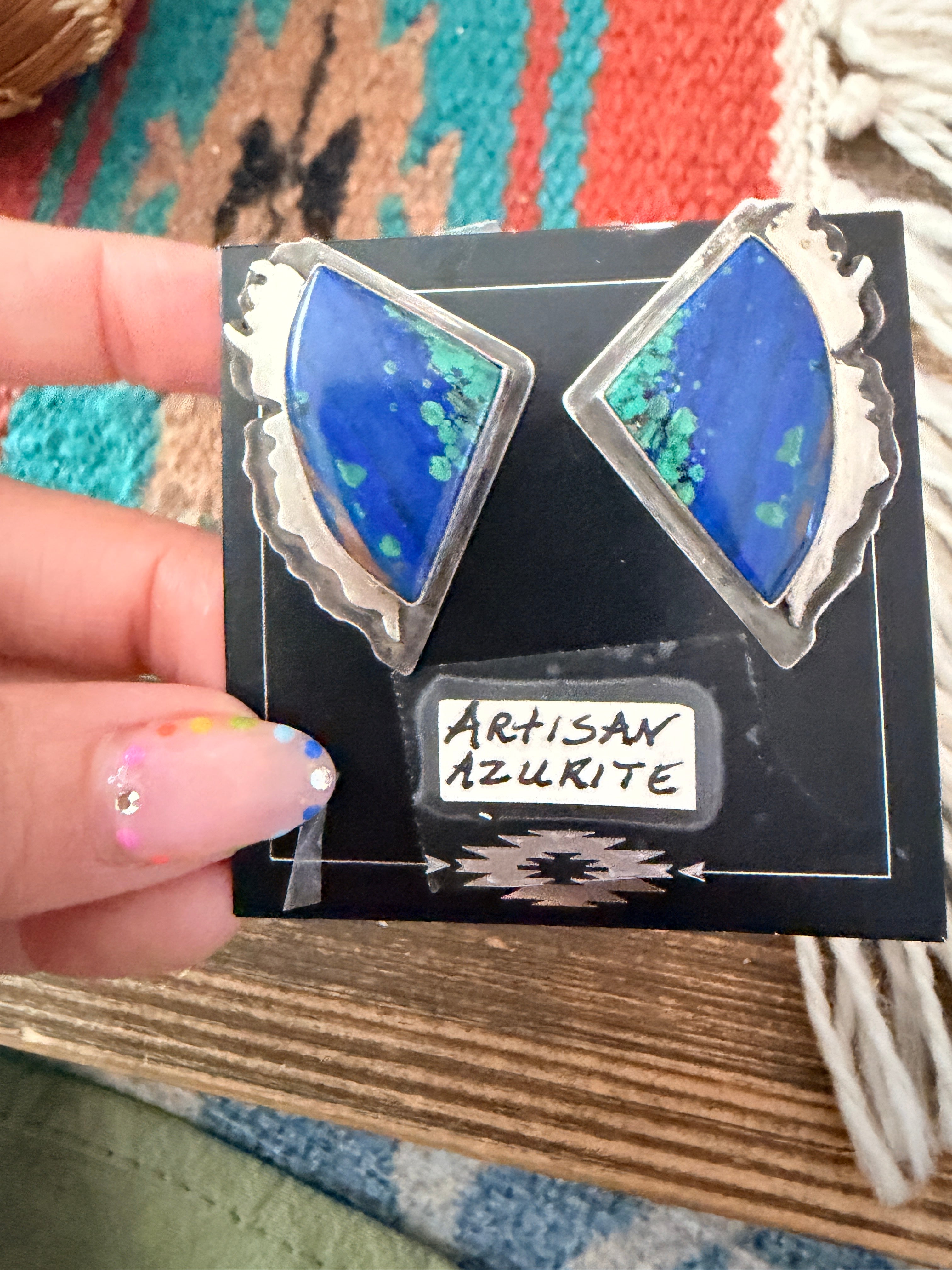 Handcrafted Old Pawn Sterling Silver & Azurite Post Earrings