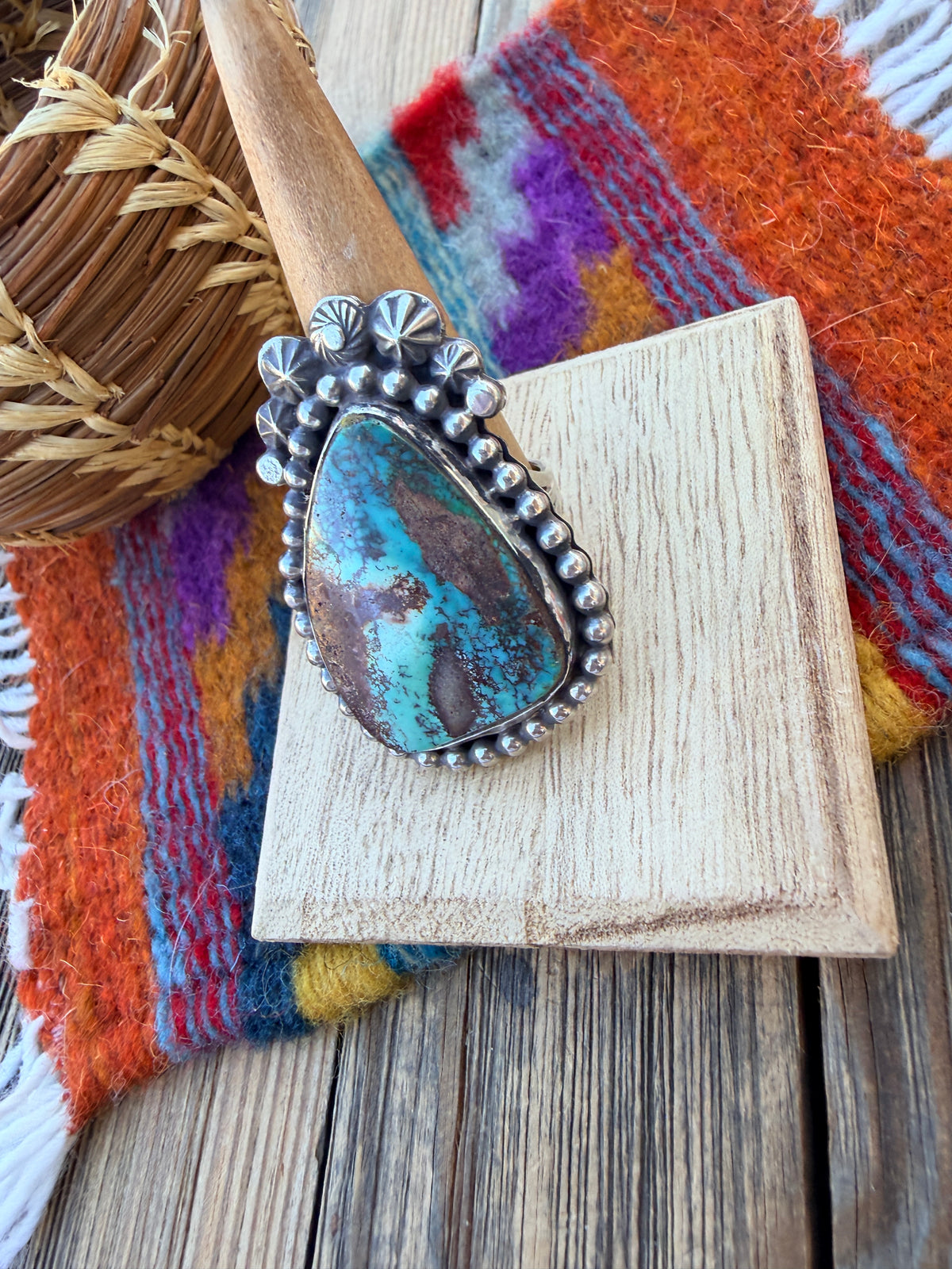 Handcrafted Royston Turquoise & Sterling Silver Ring 10 by Rosella Paxson
