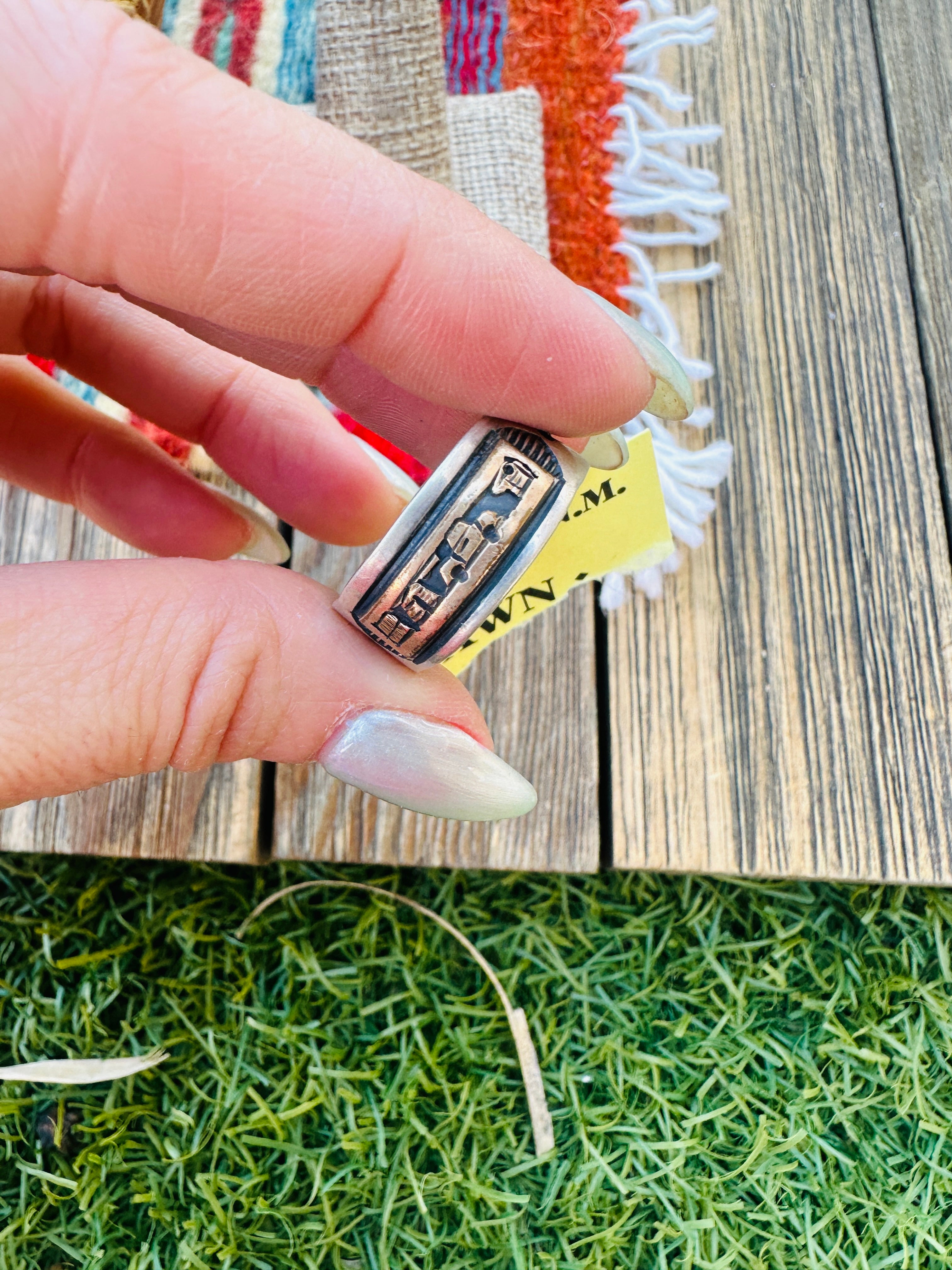 Old Pawn Handcrafted Copper & Sterling Silver Storyteller Band Ring Size 9.75