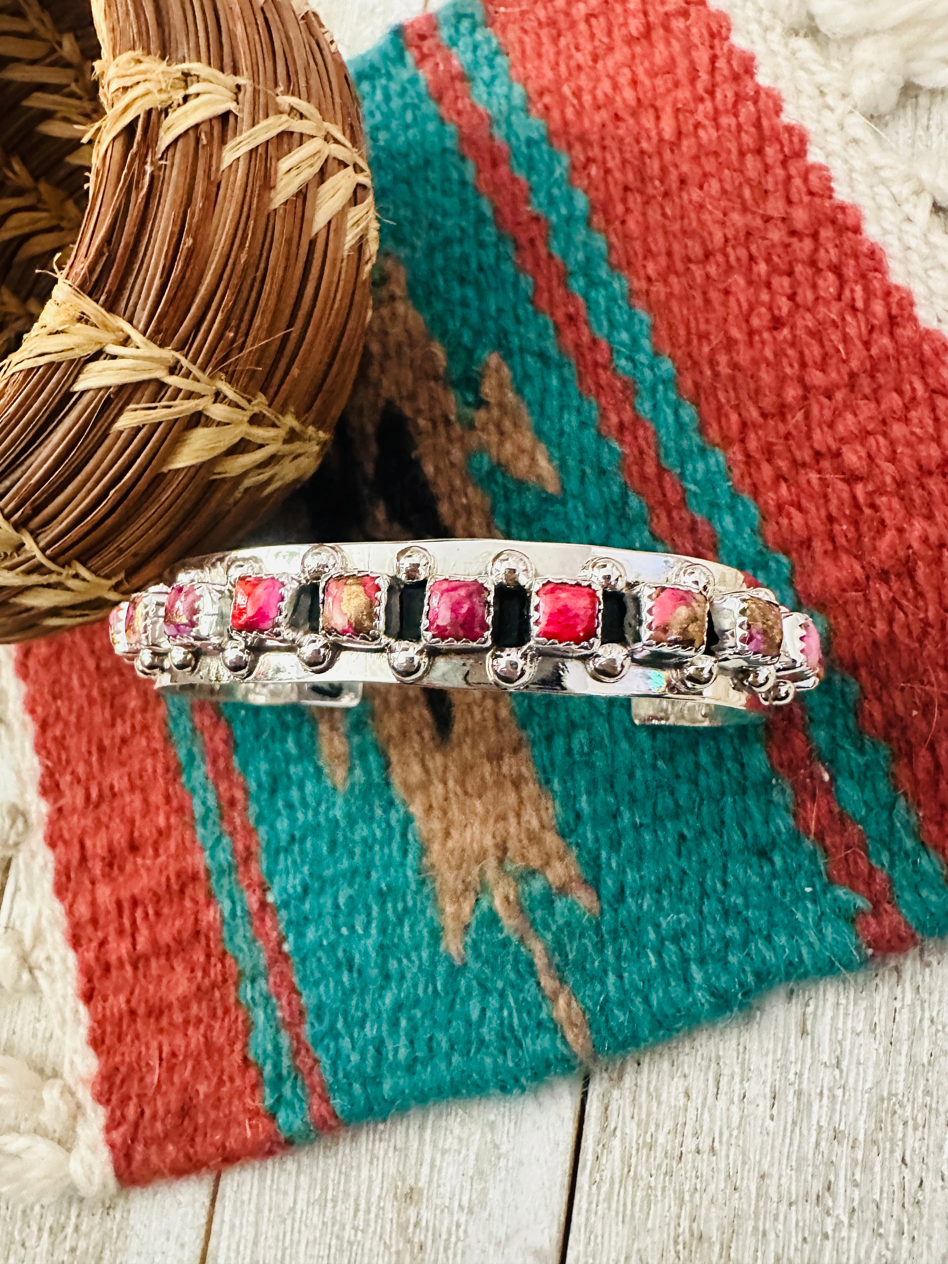 Handcrafted Sterling Silver & Pink Mojave Cuff Bracelet