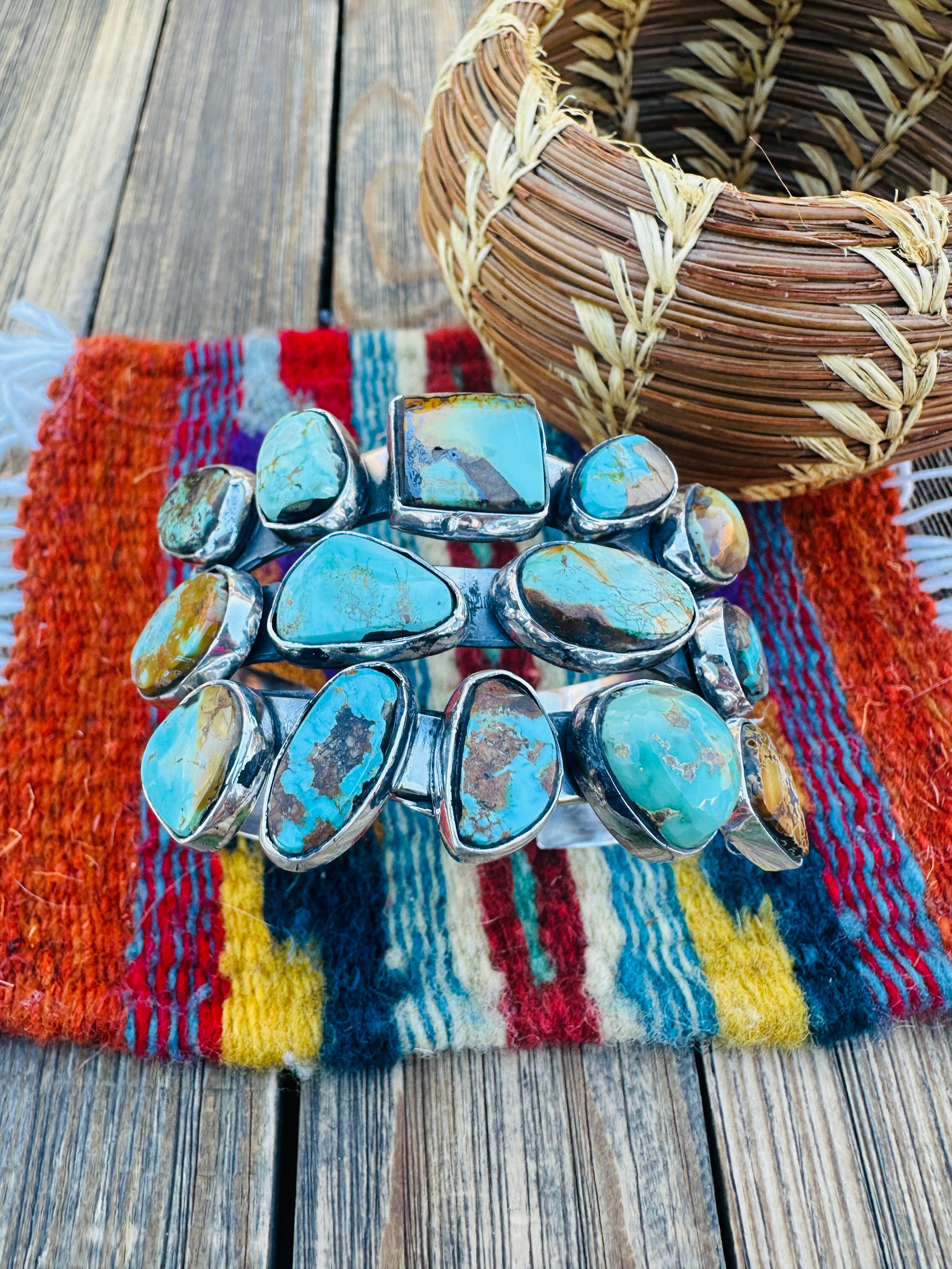 Handcrafted Royston Turquoise & Sterling Silver Cuff Bracelet by Rosella Paxson