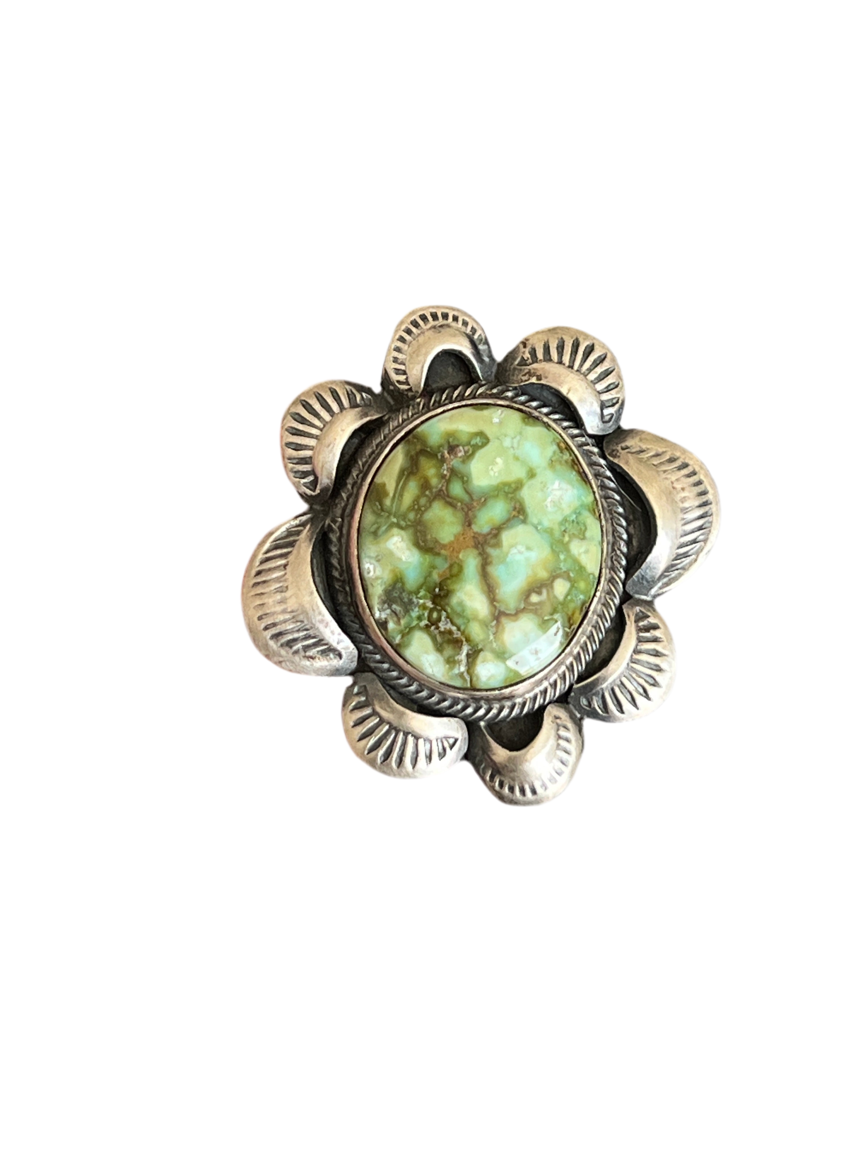 Handcrafted Sterling Silver and Natural Pilot Mountain Turquoise Single Stone Ring by Gilbert Tom, Size 8