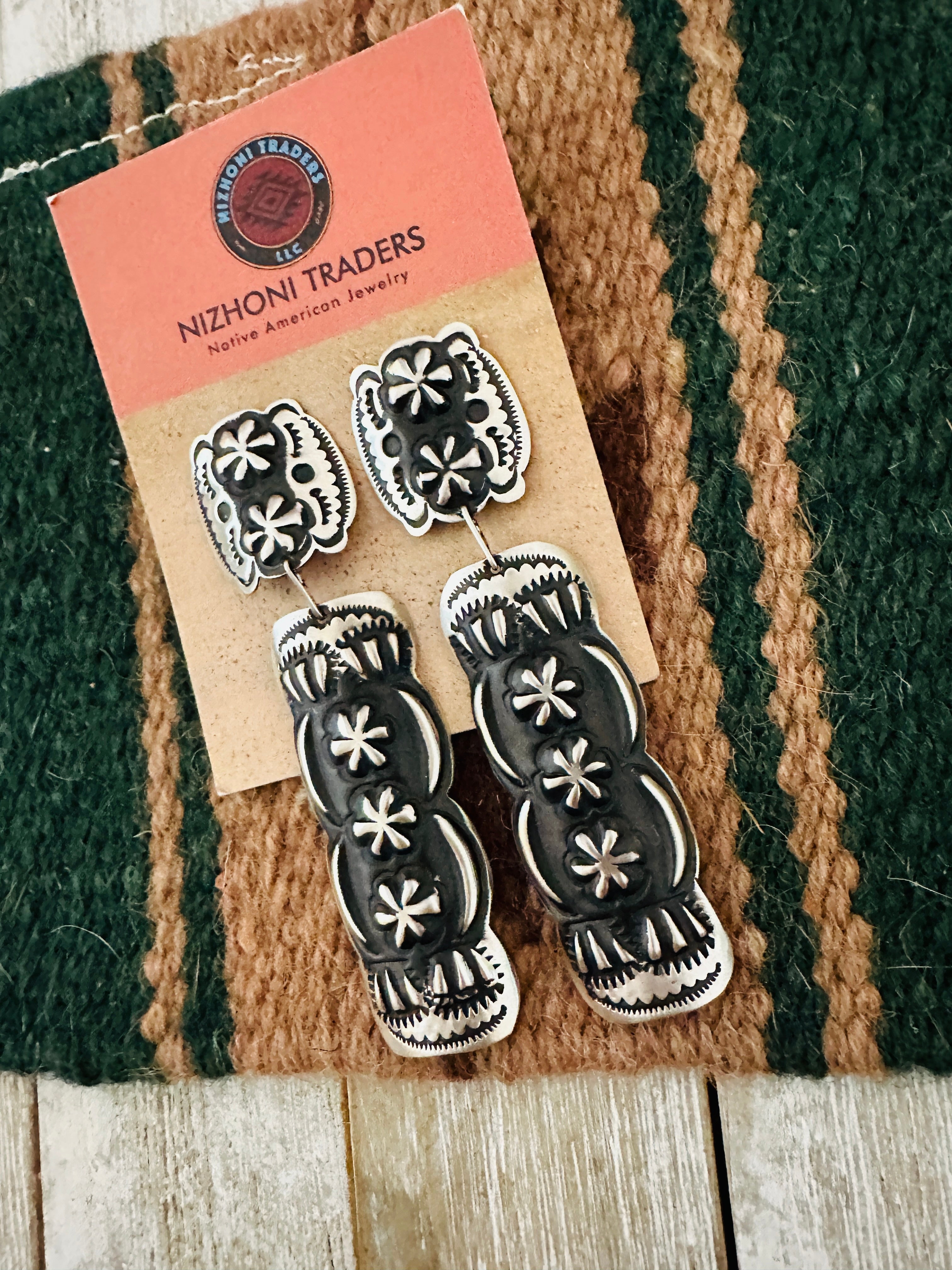 Handcrafted Sterling Silver Concho Dangle Earrings by Leander Tahe