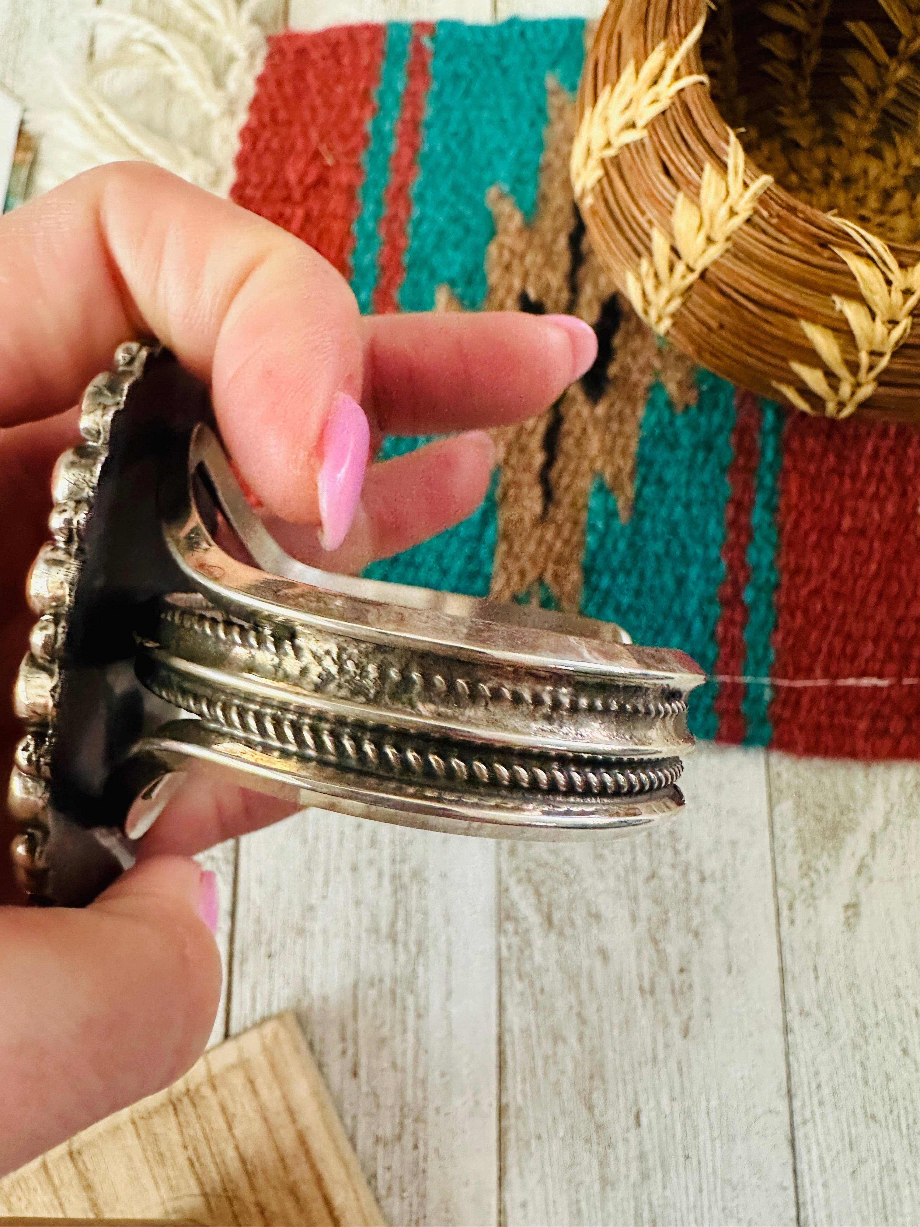 Navajo Sterling Silver & Mother of Pearl Cuff Bracelet