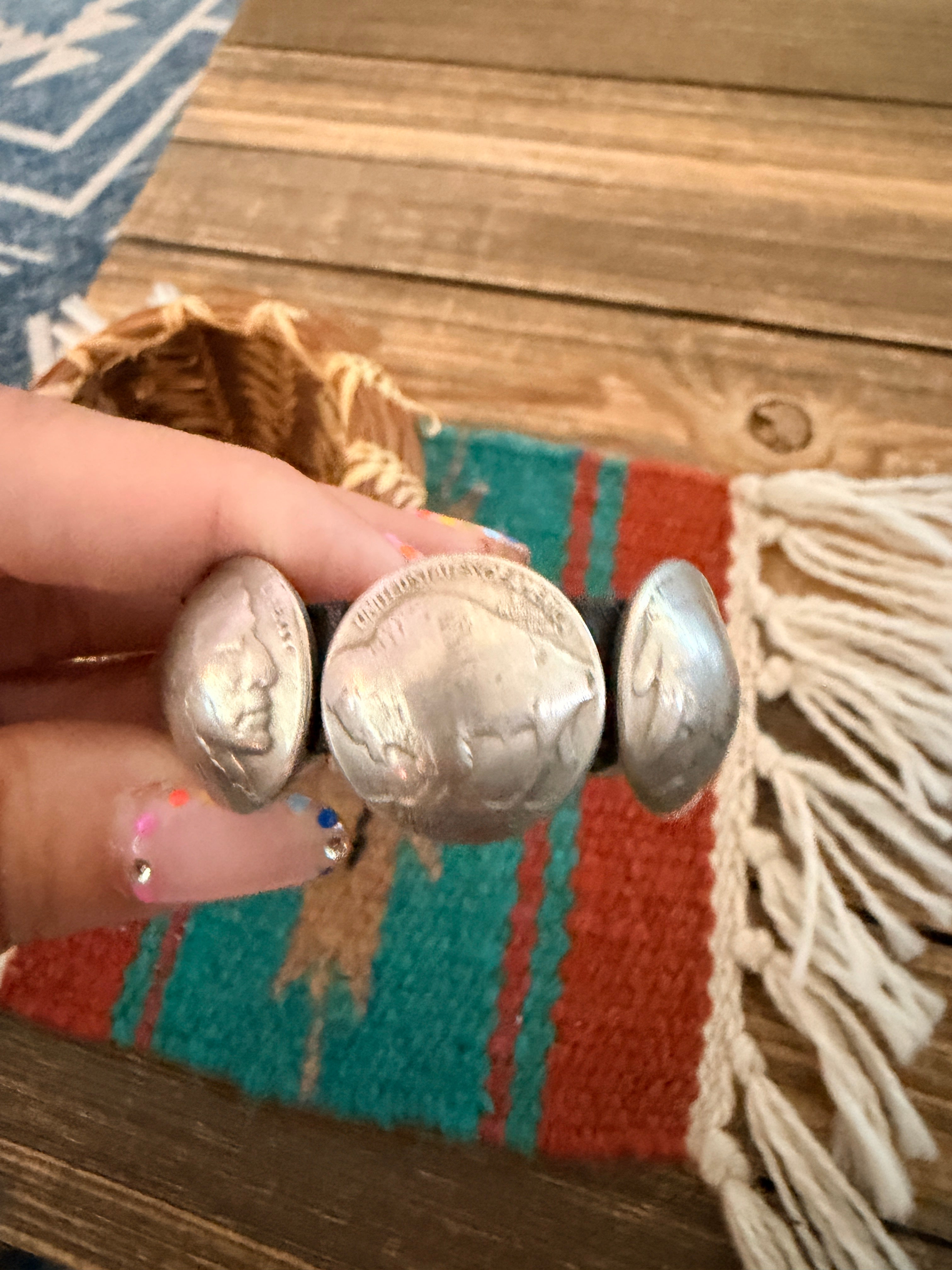 Handcrafted Old Pawn Buffalo Nickel & Leather Bracelet