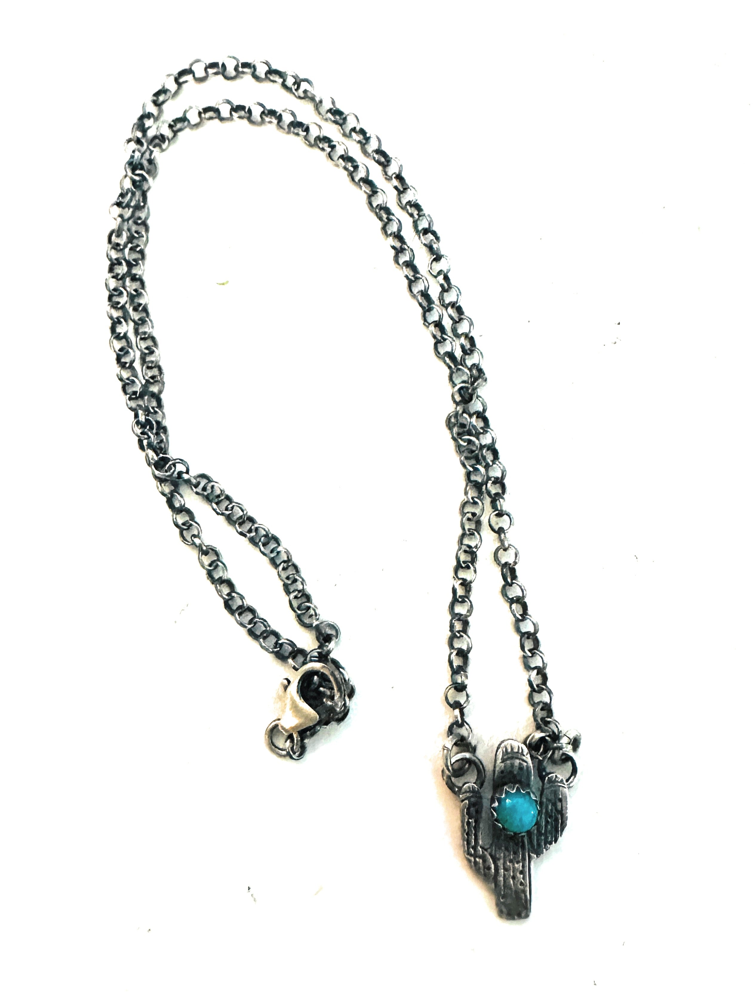 Navajo Sterling Silver & Turquoise Cactus Necklace