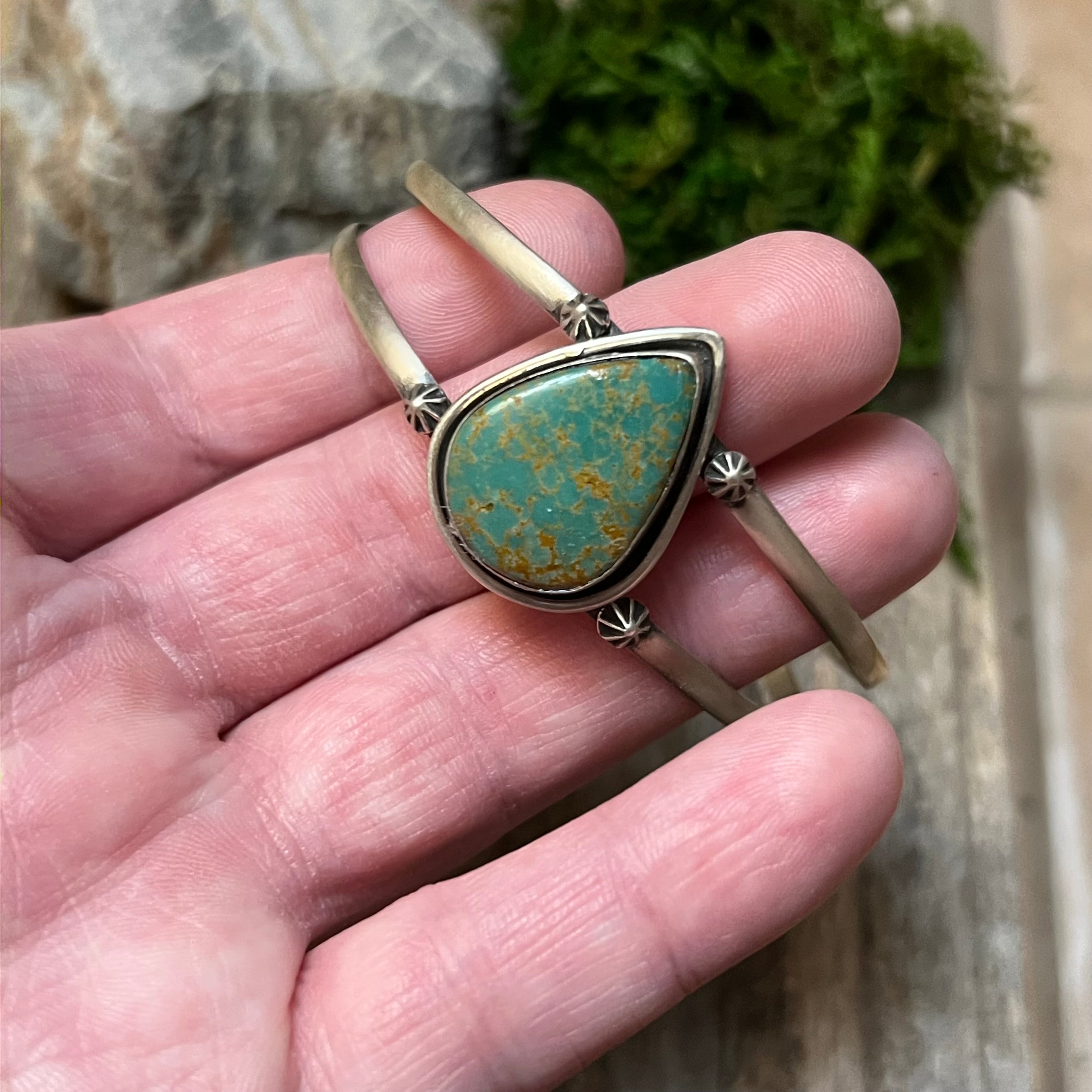 Handmade Turquoise & Sterling Silver Tear Drop Cuff Bracelet