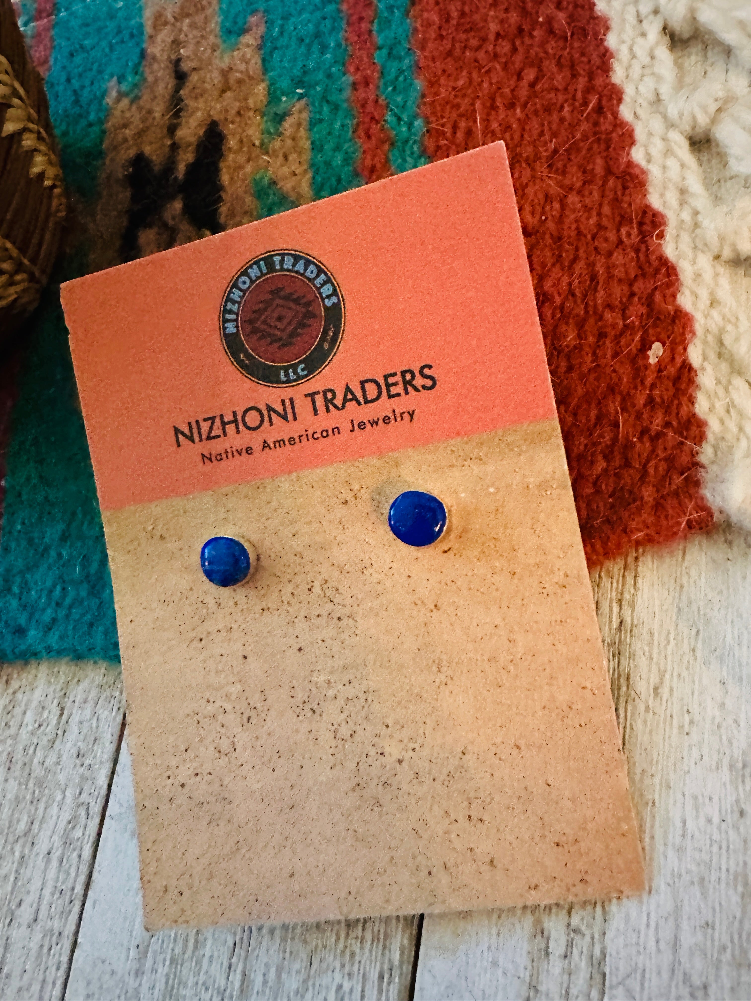 Navajo Lapis and Sterling Silver Stud Earrings