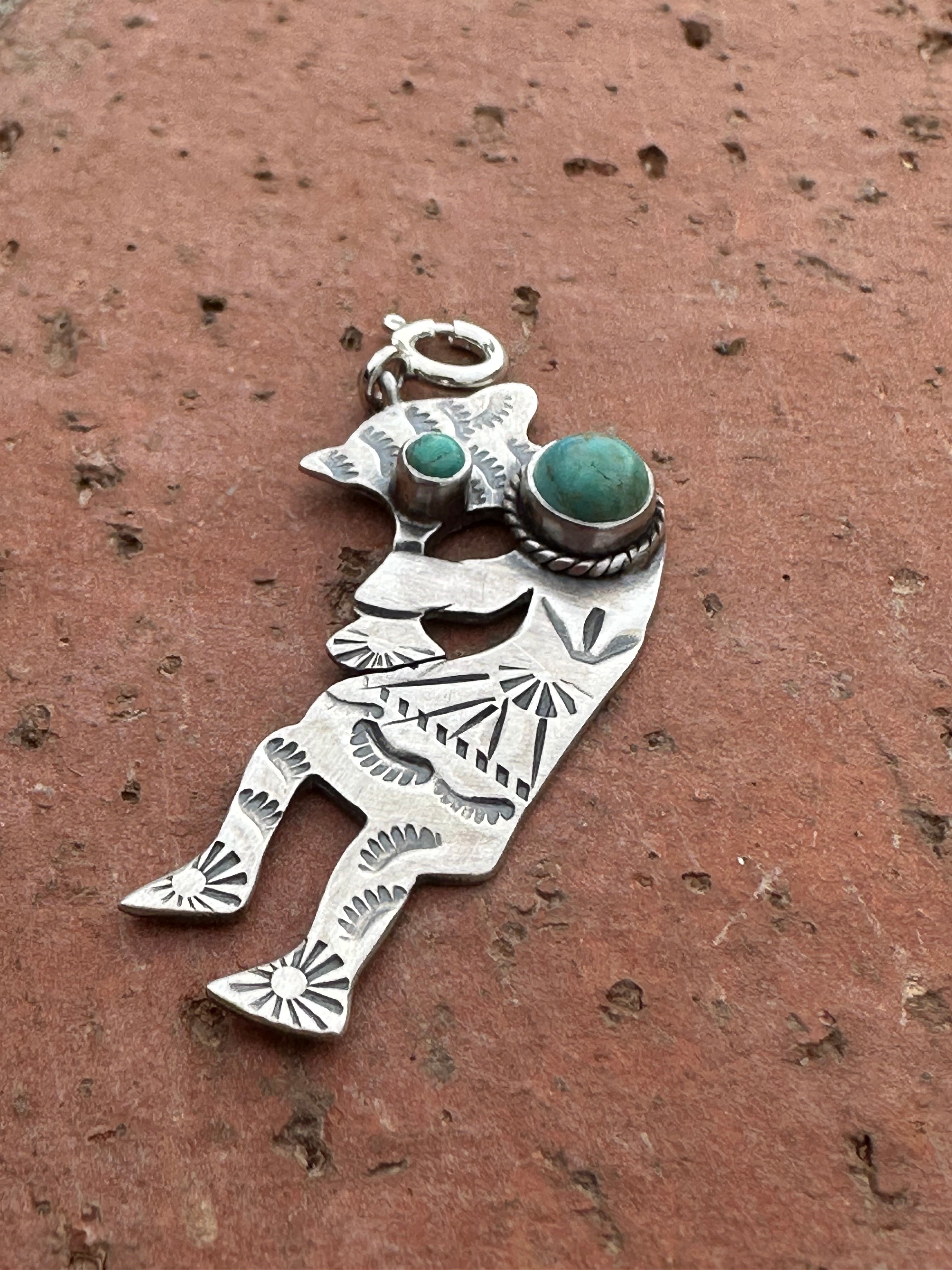 Sterling Silver and Two Stone Turquoise Kachina Charm