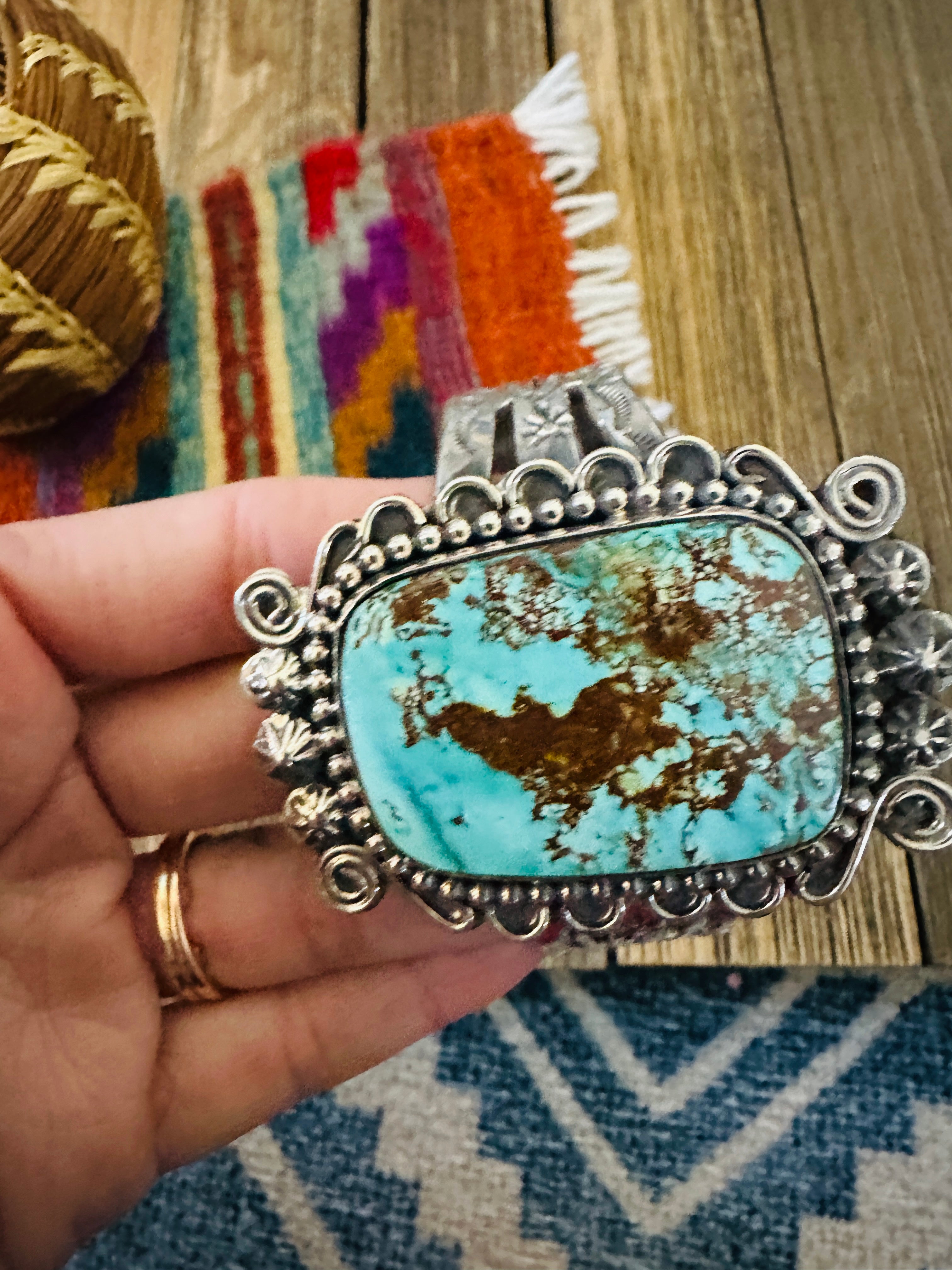 Handcrafted Royston Turquoise & Sterling Silver Cuff Bracelet by Rosella Paxson