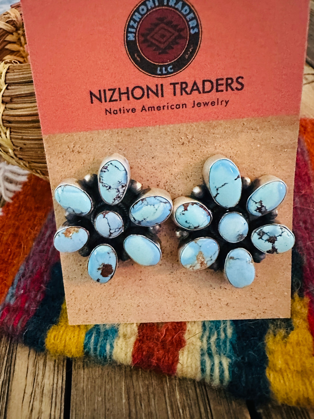 Handcrafted Golden Hills Turquoise & Sterling Silver Cluster Post Earrings