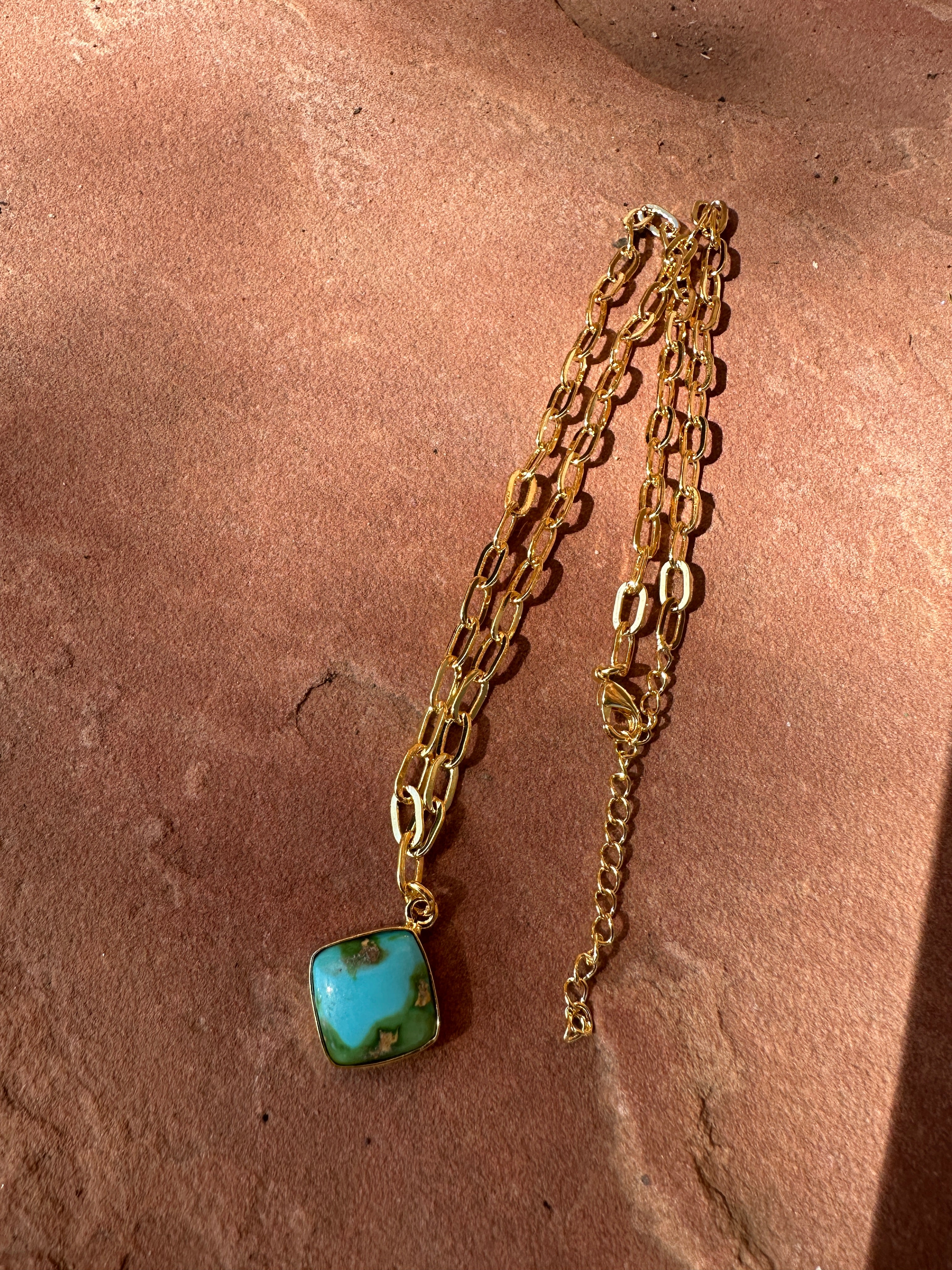 “The Golden Collection” THE SONORAN Handmade Natural Sonoran Mountain Turquoise 14k Gold Plated Necklace