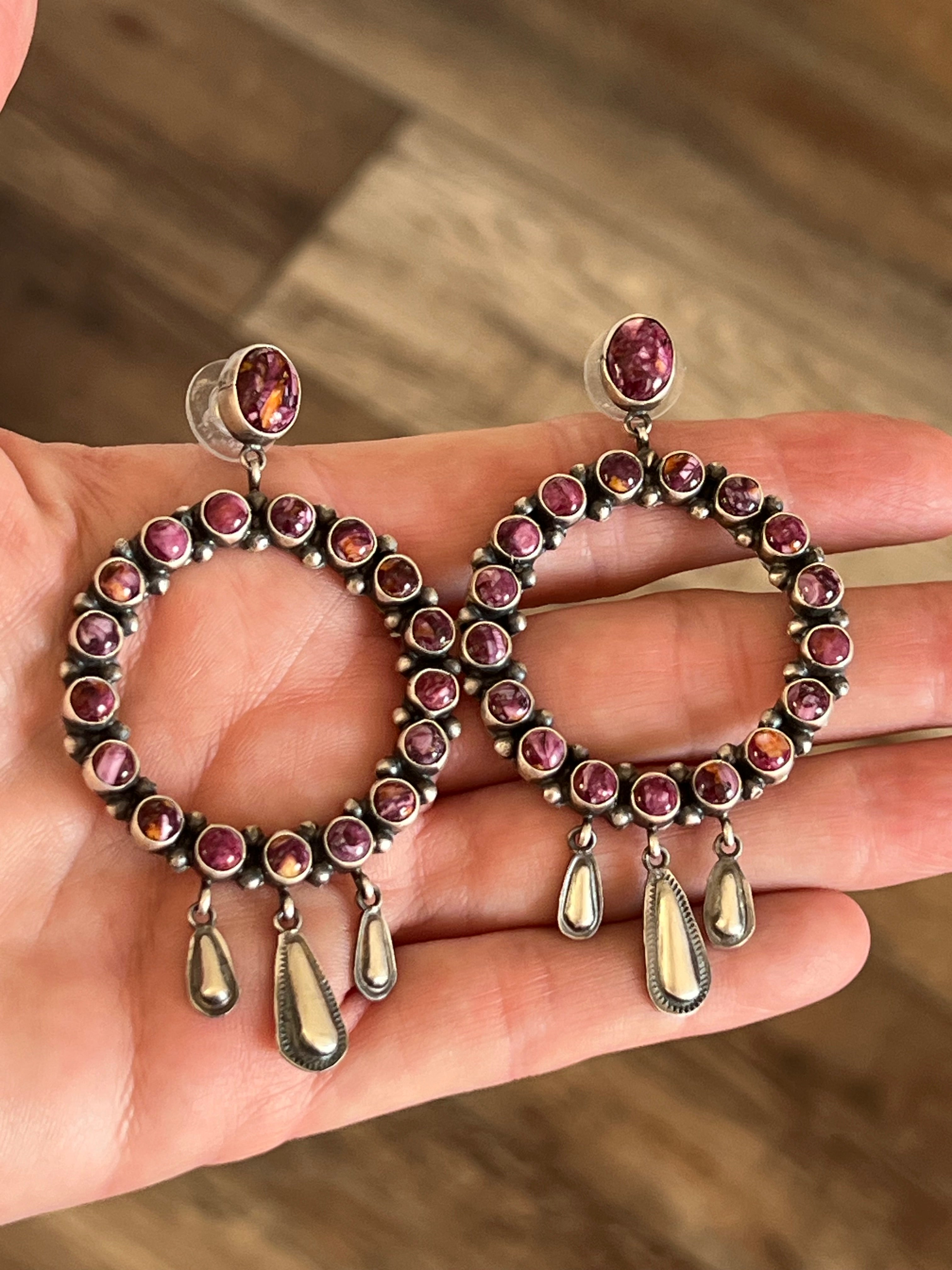 Handcrafted Purple Spiny & Sterling Silver Dangle Earrings by Sheila Tso