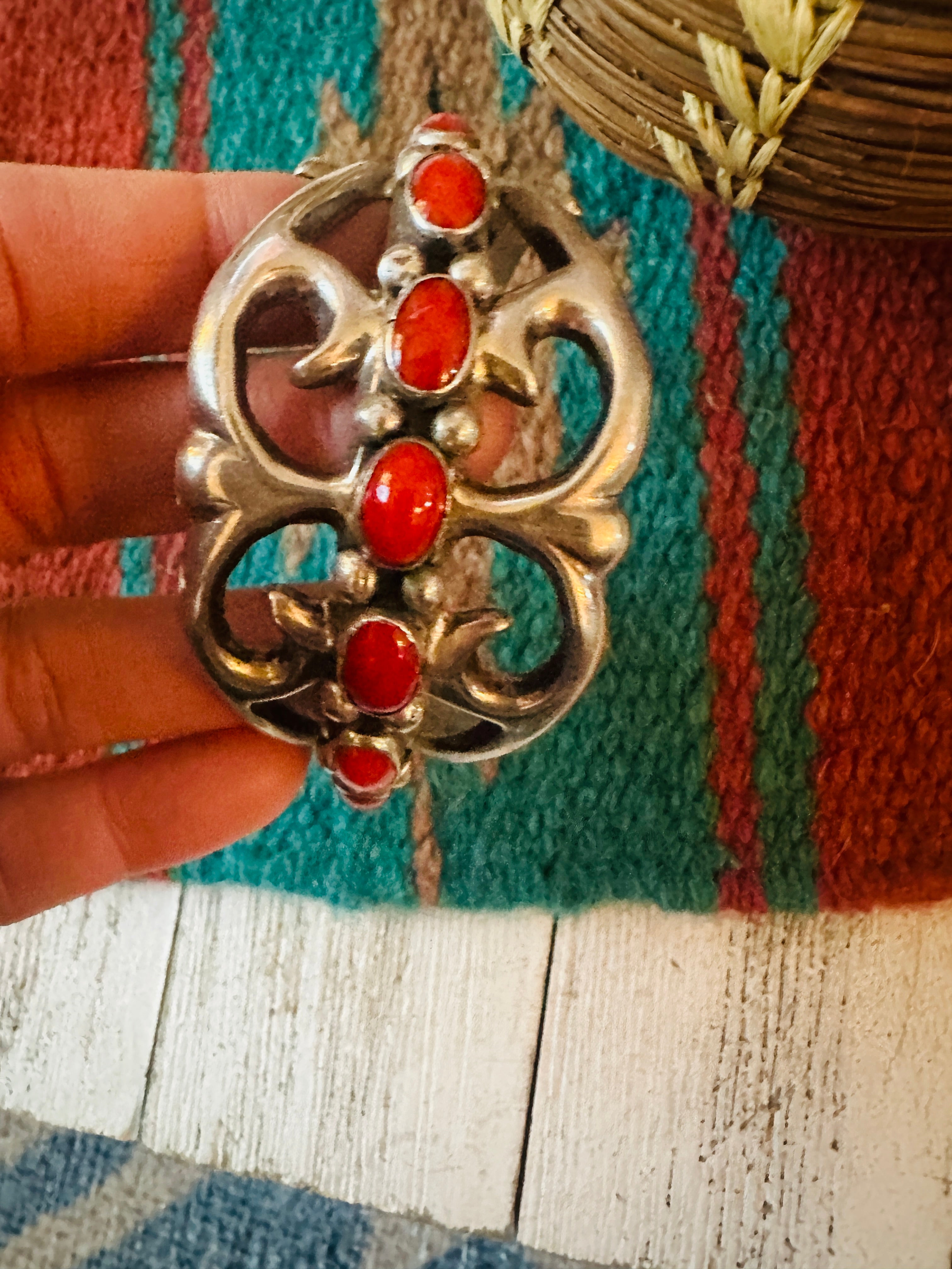 Navajo Coral & Sterling Silver Cuff Bracelet