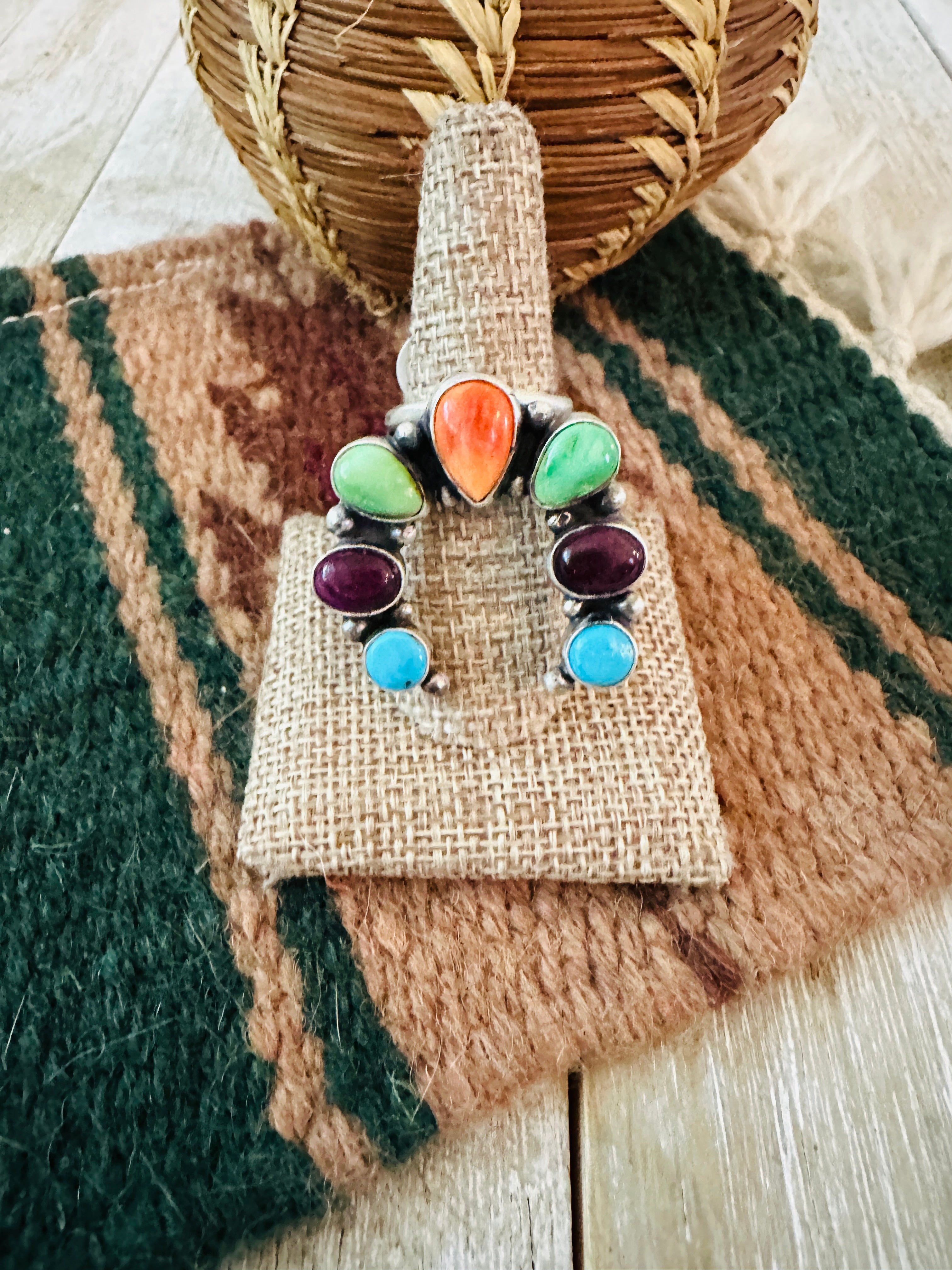 Handcrafted Sterling Silver & Multi Stone Naja Ring Size 8