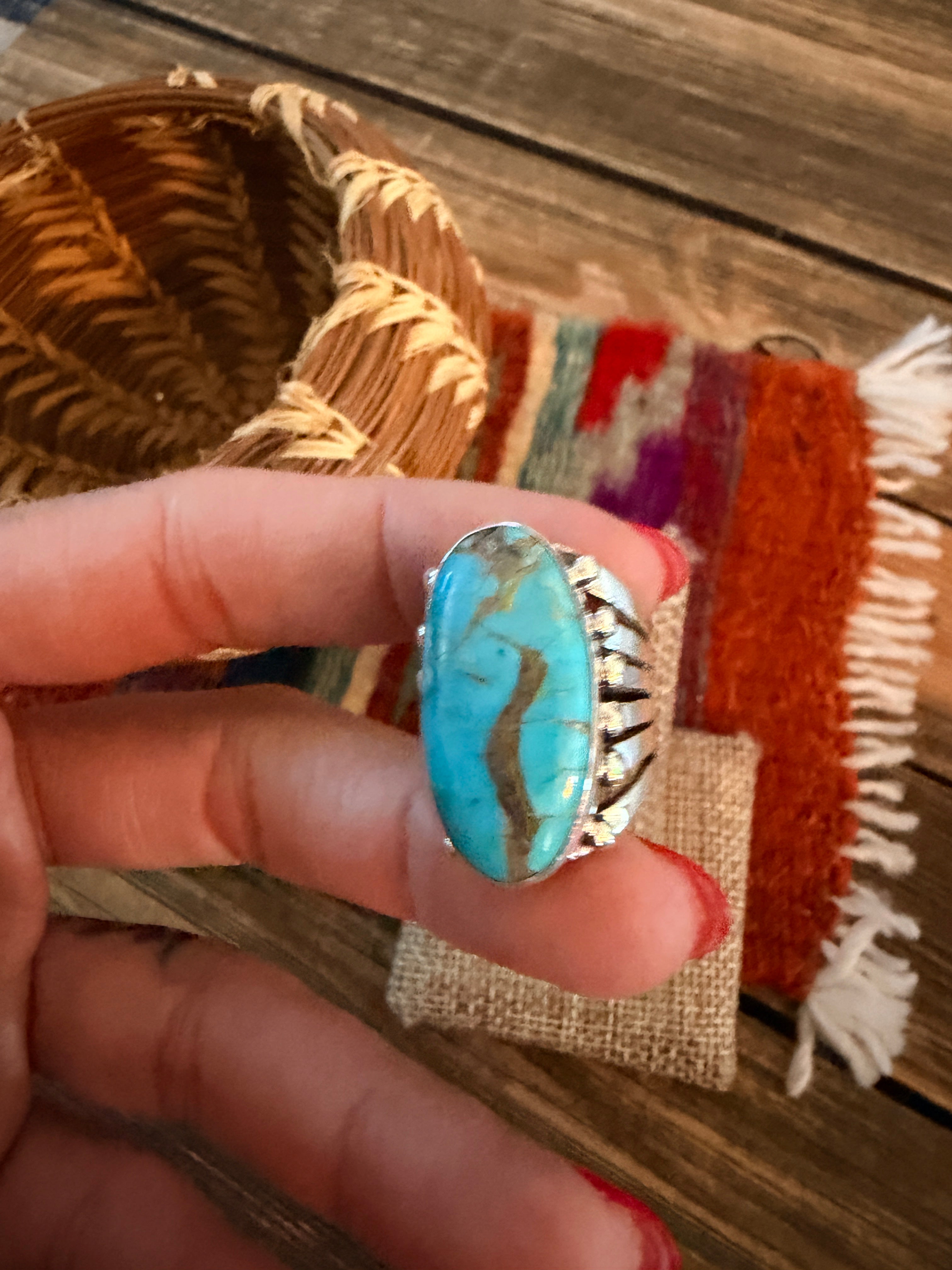 Handcrafted Turquoise & Sterling Silver Ring Size 5.5