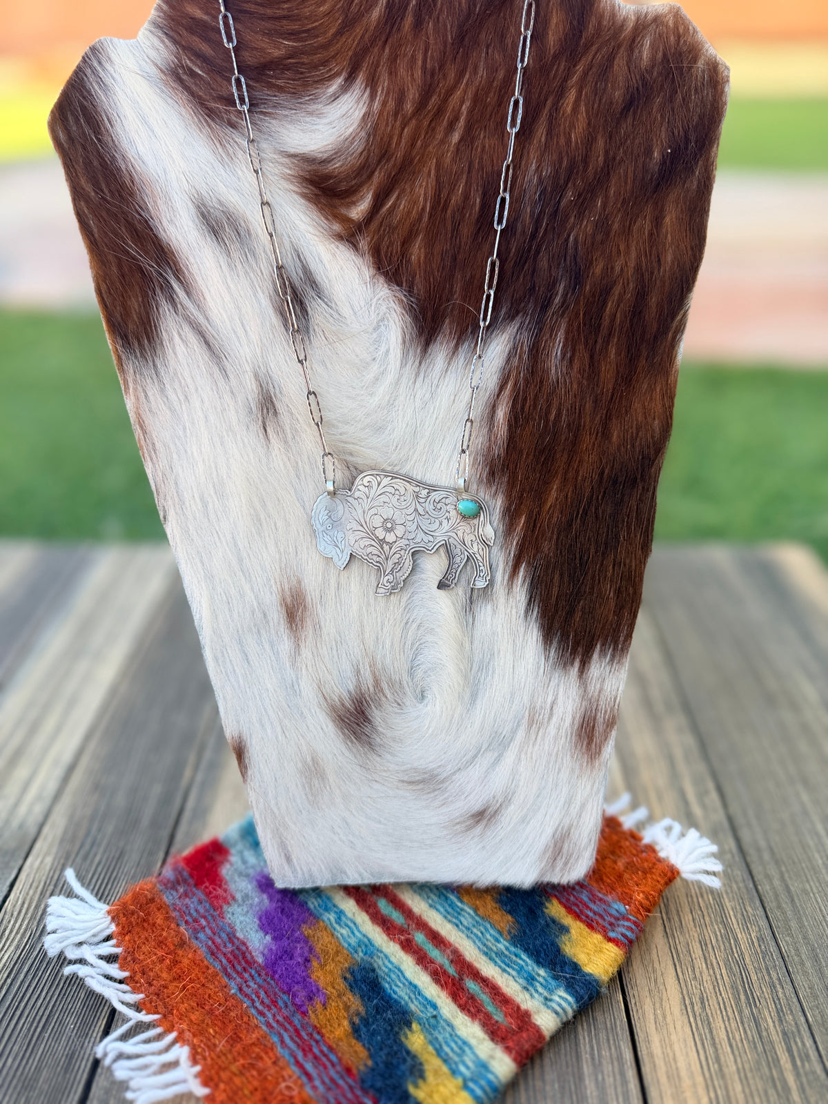 Handmade Sterling Silver & Turquoise Buffalo Necklace
