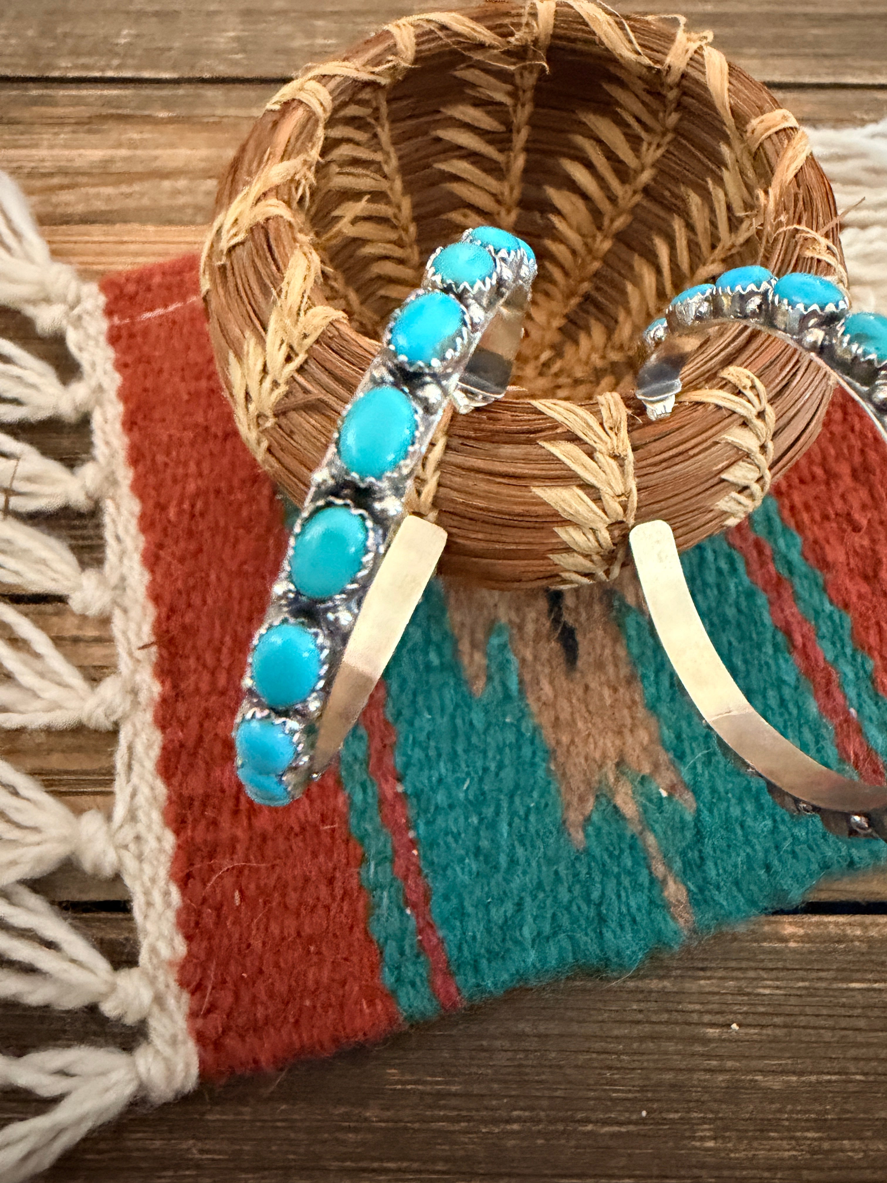 Handcrafted Turquoise & Sterling Silver Hoop Earrings