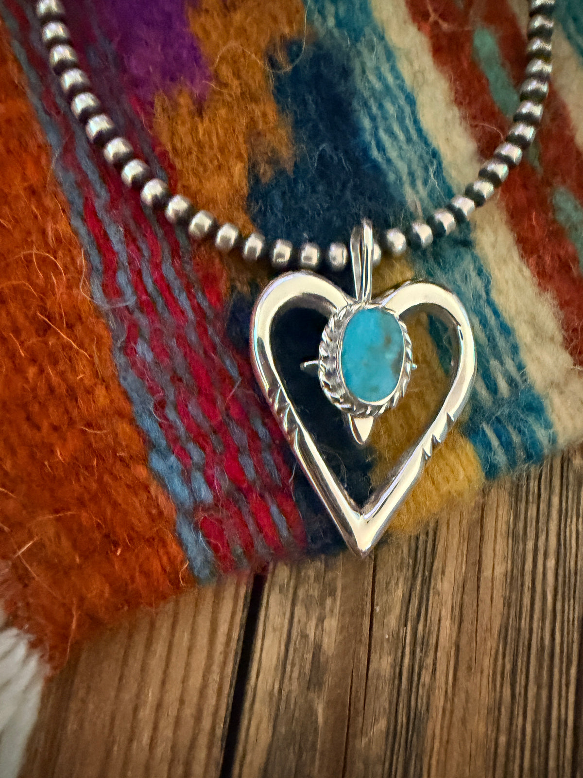 Handcrafted Sterling Silver & Turquoise Heart Pendant by Joseph Martinez