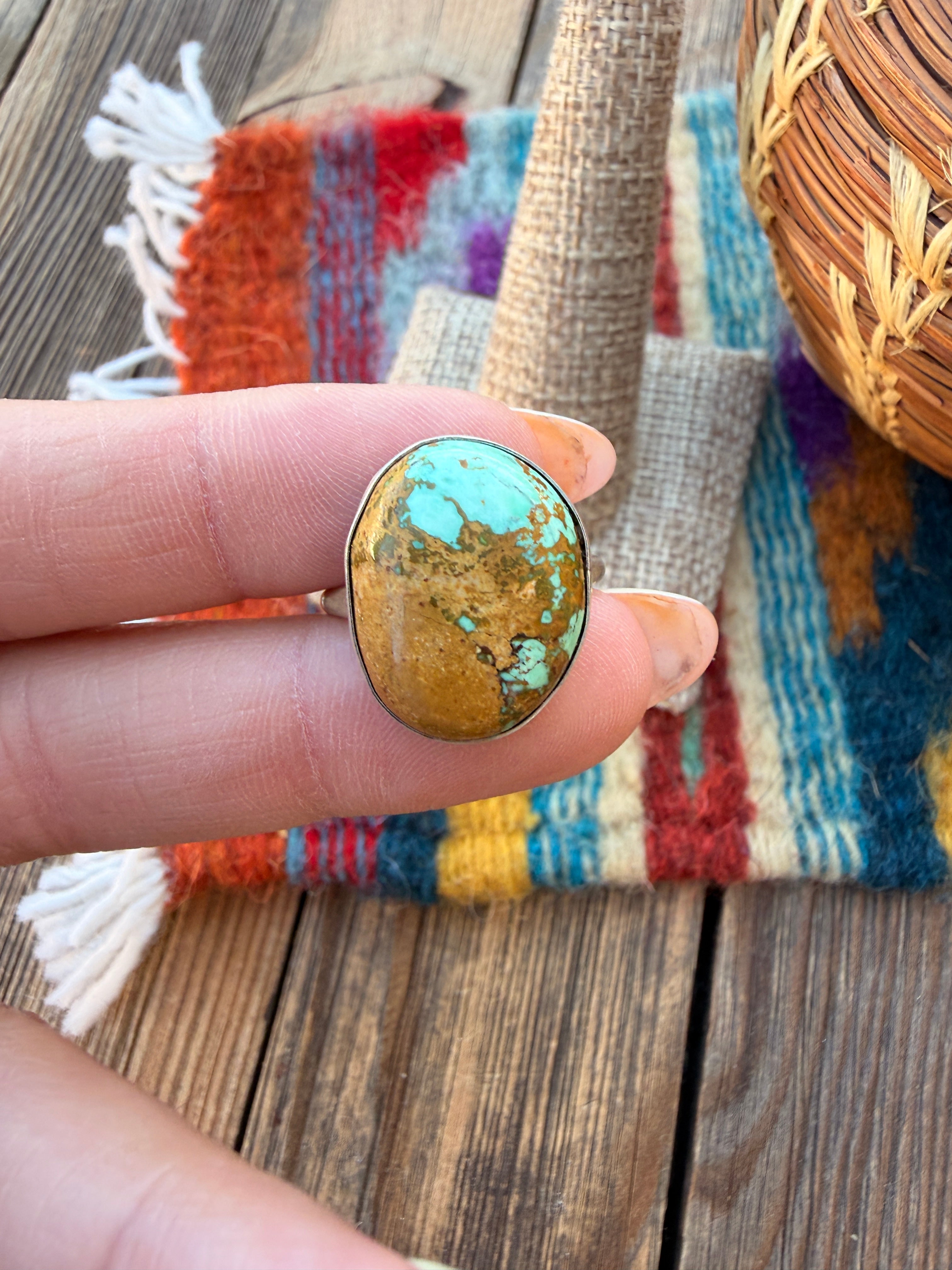 Handcrafted Turquoise & Sterling Silver Ring Size 9