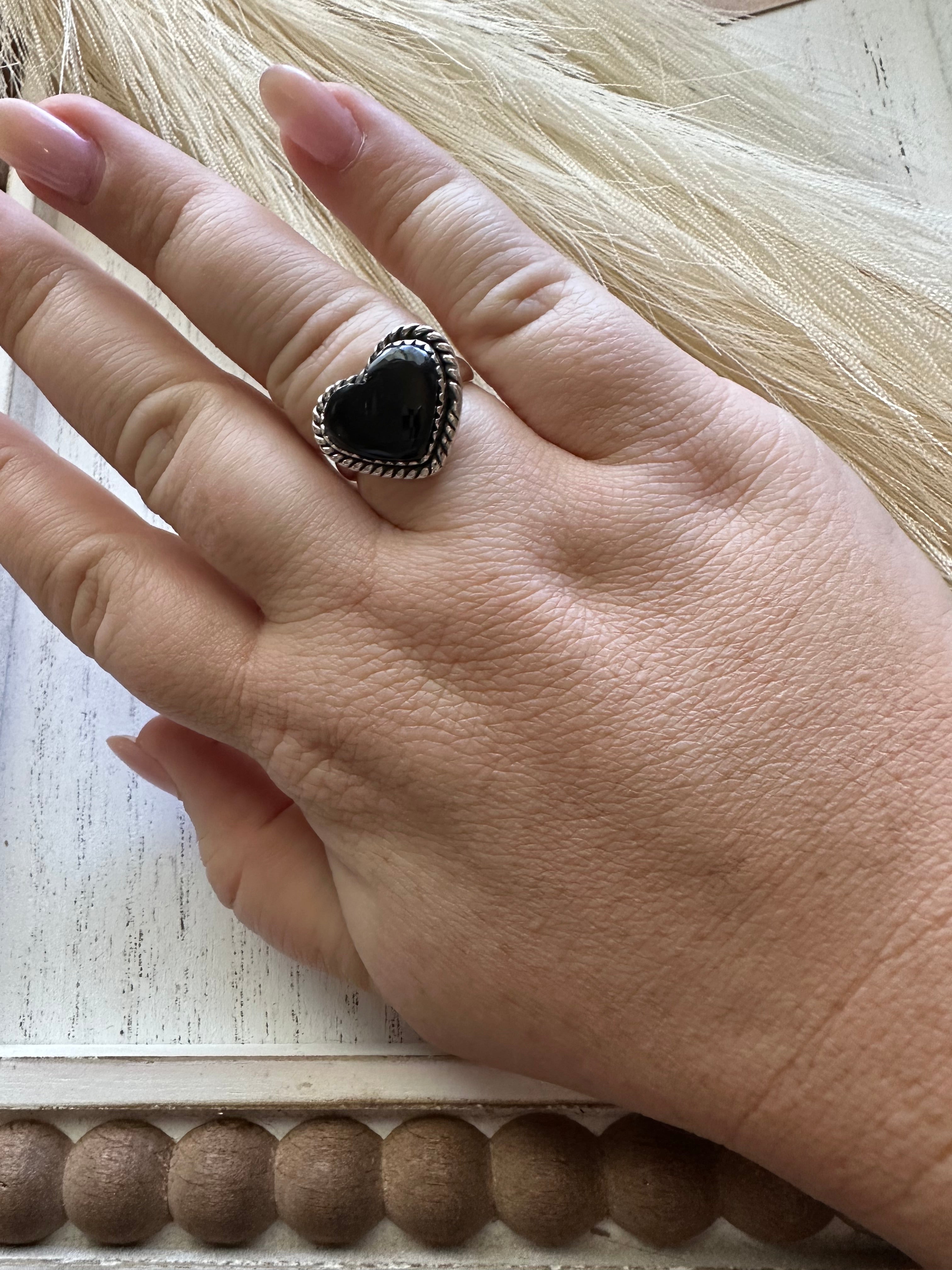 Onyx Amore Handmade Adjustable Black Onyx Sterling Silver Heart Ring