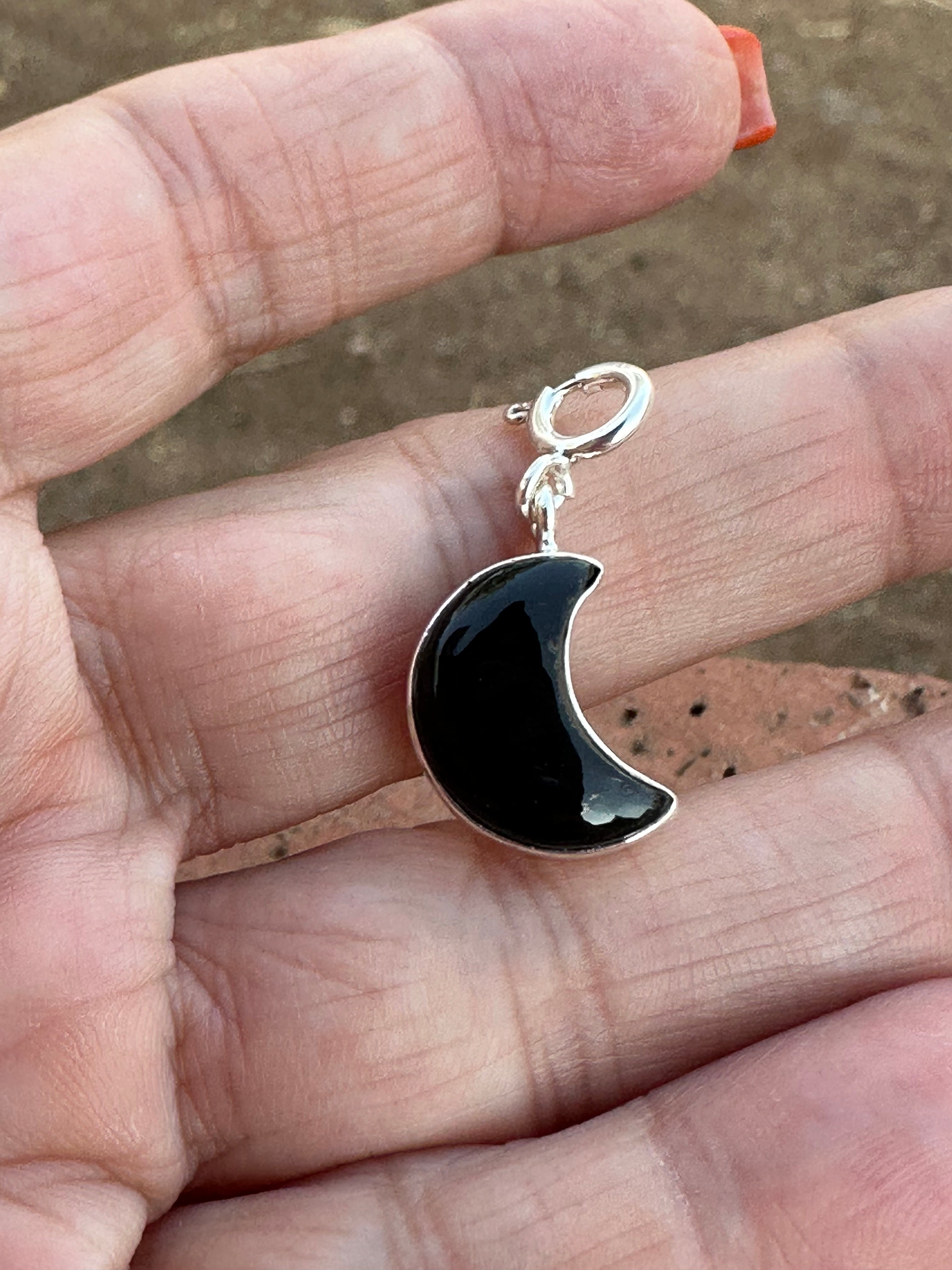 Halloween Collection Sterling Silver & Onyx Moon Charm