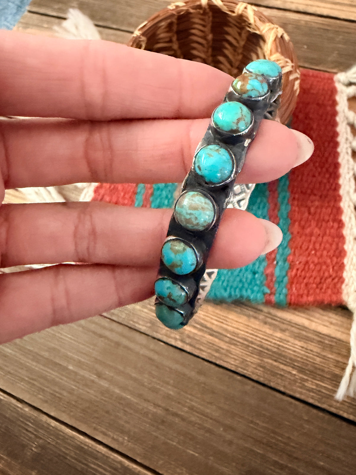 Handcrafted Turquoise & Sterling Silver Bangle Bracelet